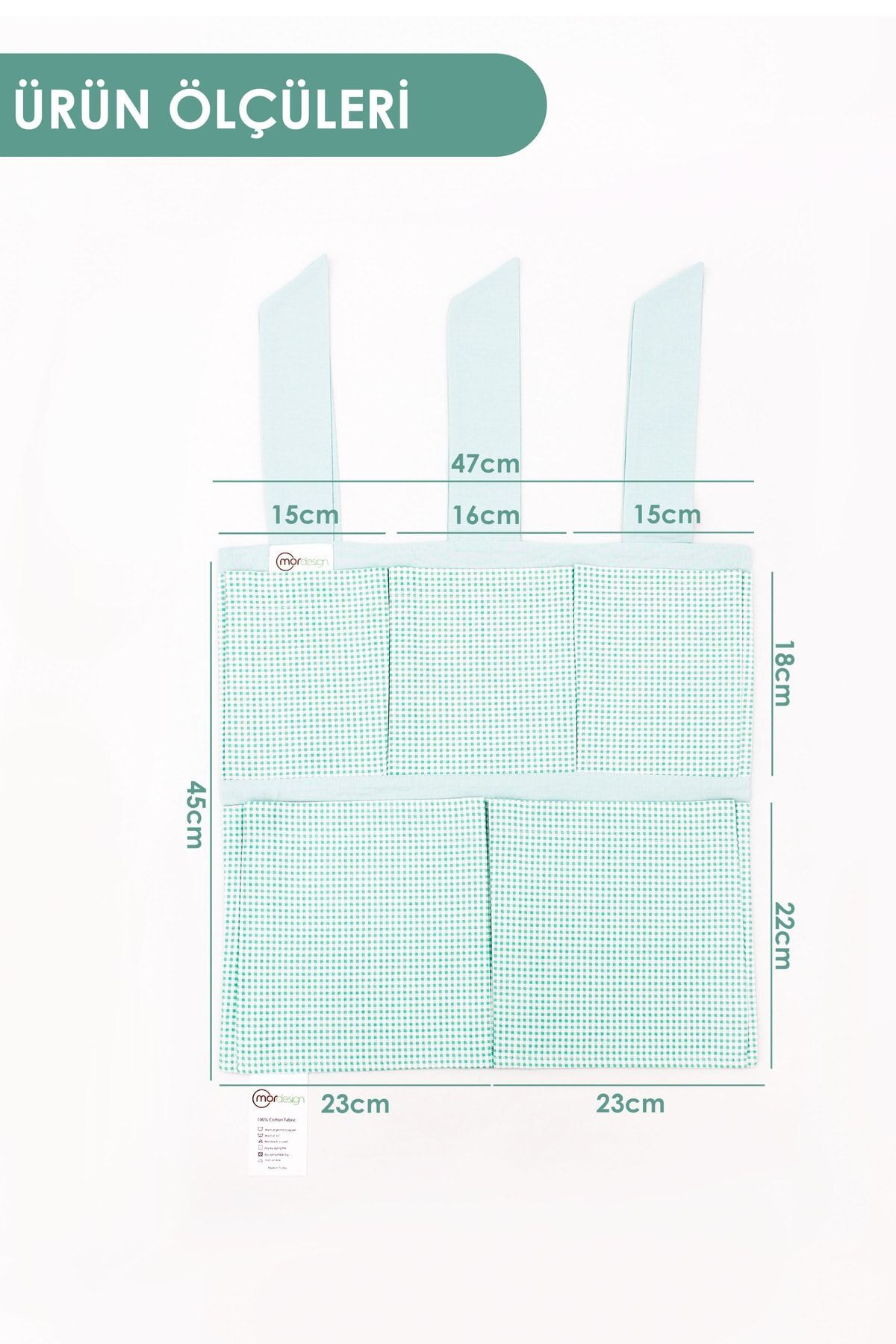 mordesign Yenidoğan Beşik Yanı Düzenleyici, 5 Cepli Bebek Odası Organizeri, Ekose Desen, Svalbard Serisii Mint fotoğrafı 4 (önizleme)