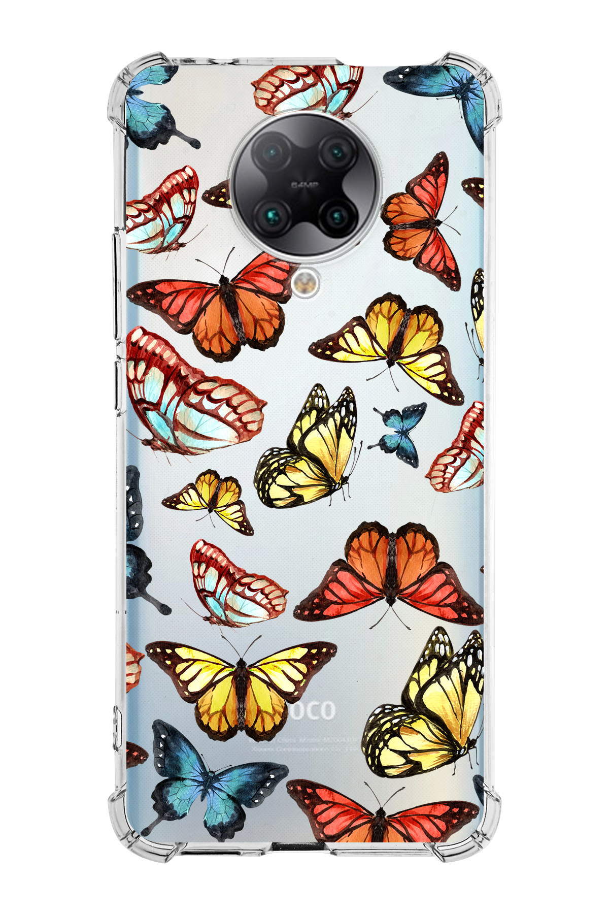 PrinriFy Poco F2 Pro Uyumlu Water Color 2 Baskılı Şeffaf Köşe Korumalı Antişok Kılıf