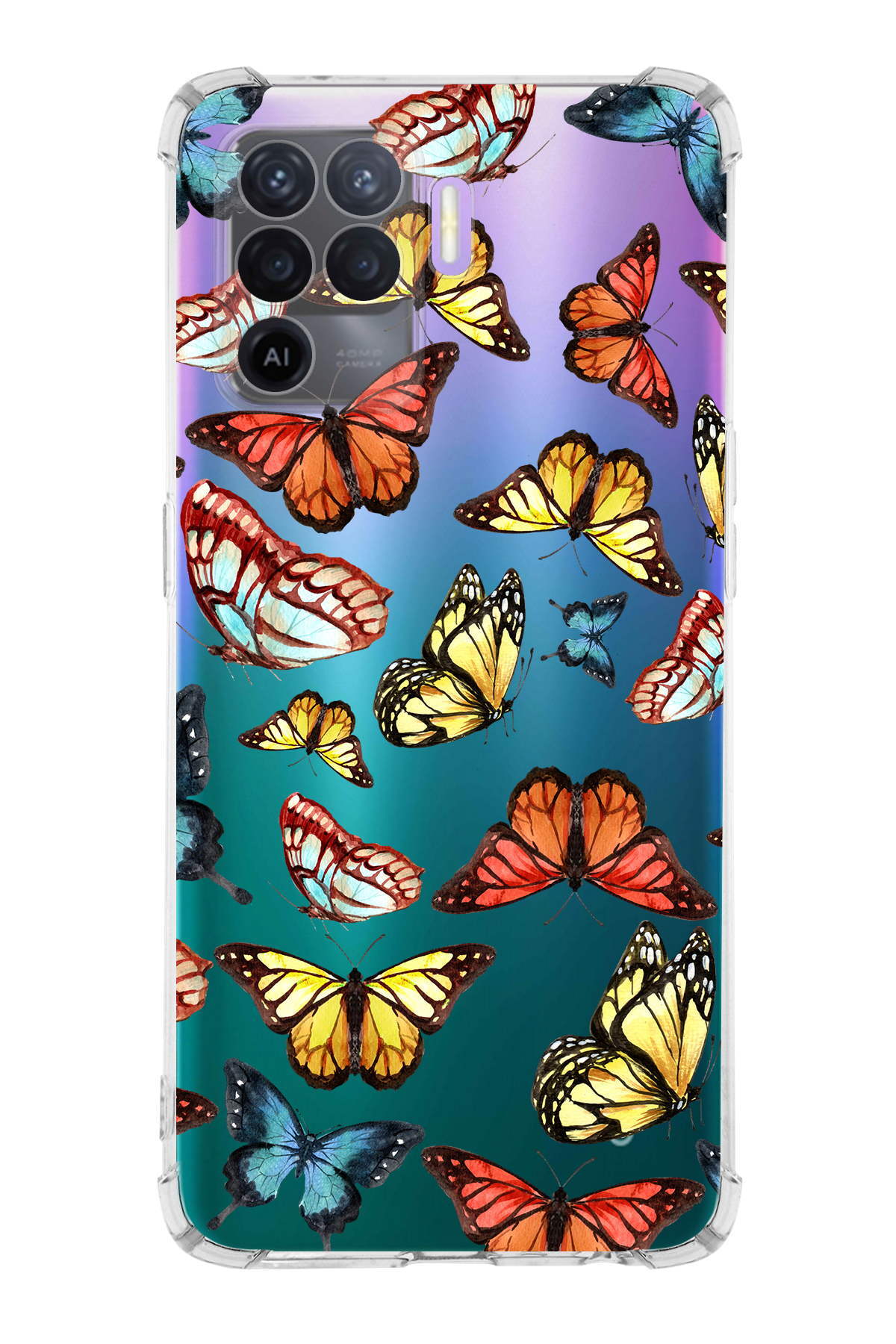 PrinriFy Oppo Reno 5 Lite Uyumlu Water Color 2 Baskılı Şeffaf Köşe Korumalı Antişok Kılıf