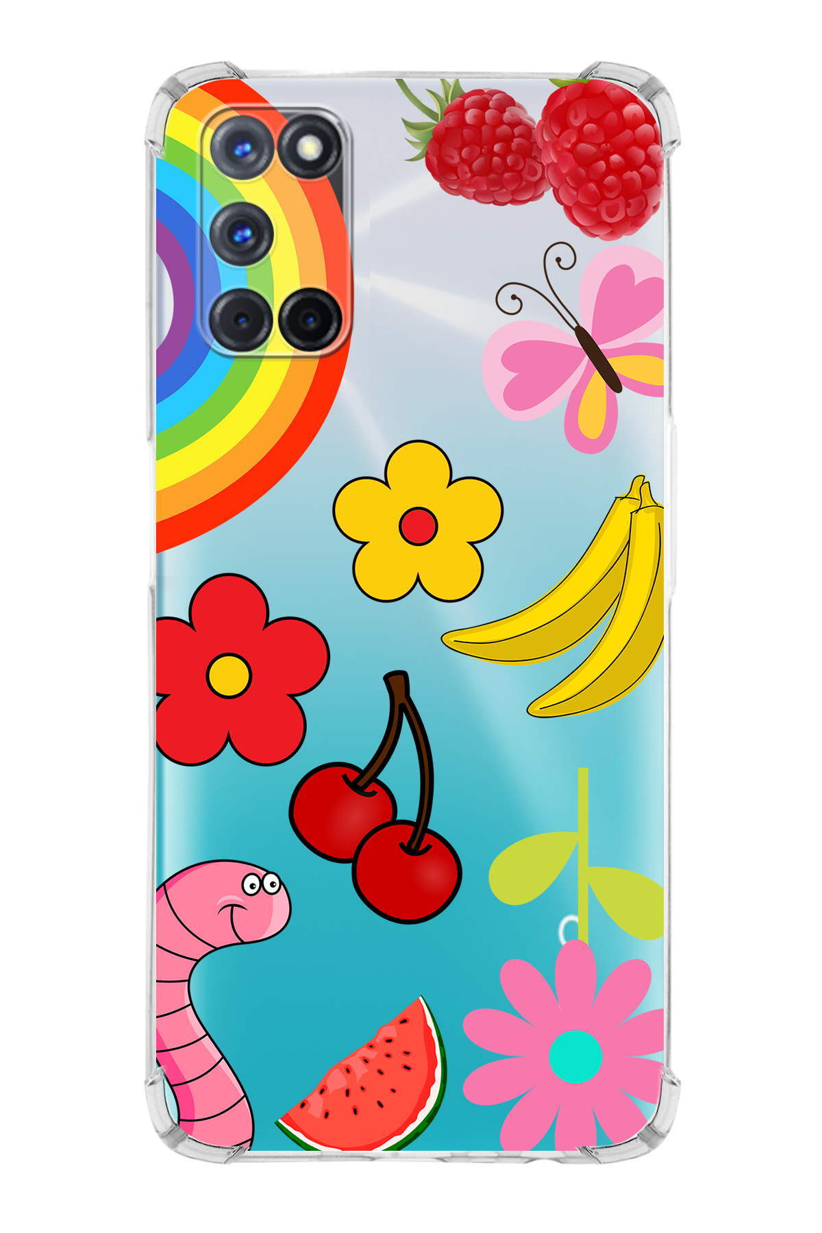 PrinriFy Oppo A92 Uyumlu Water Color 5 Baskılı Şeffaf Köşe Korumalı Antişok Kılıf