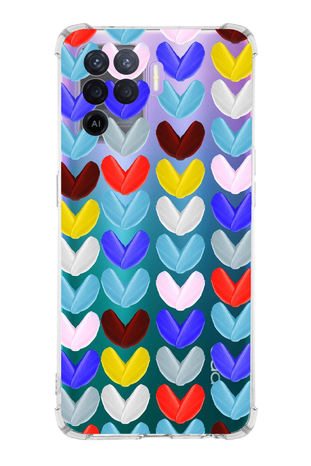 PrinriFy Oppo A94 Uyumlu Water Color 1 Baskılı Şeffaf Köşe Korumalı Antişok Kılıf