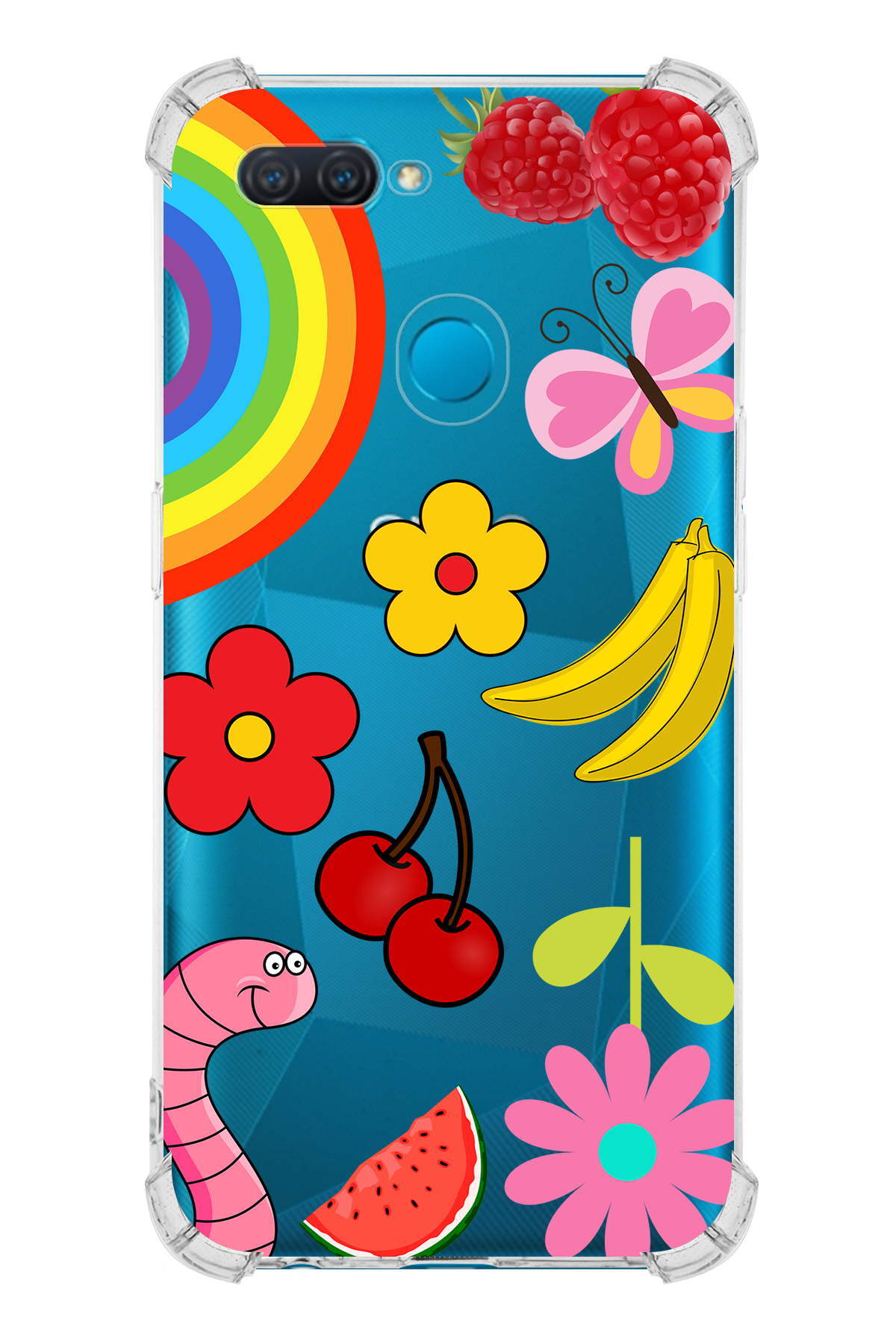 PrinriFy Oppo A5S Uyumlu Water Color 5 Baskılı Şeffaf Köşe Korumalı Antişok Kılıf