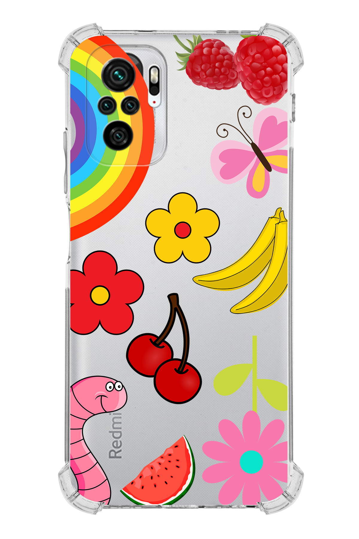 PrinriFy Xiaomi Redmi Note 10S Uyumlu Water Color 5 Baskılı Şeffaf Köşe Korumalı Antişok Kılıf