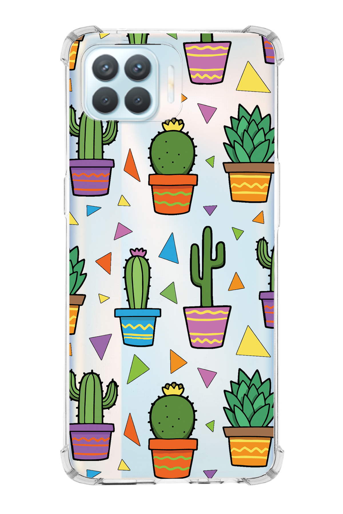 PrinriFy Oppo Reno 4 Lite Uyumlu Water Color 4 Baskılı Şeffaf Köşe Korumalı Antişok Kılıf