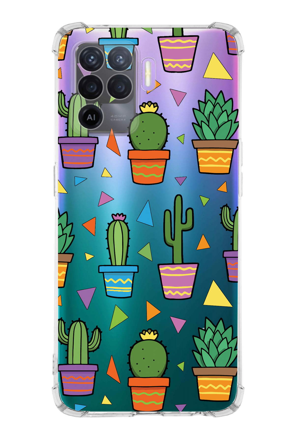 PrinriFy Oppo Reno 5 Lite Uyumlu Water Color 4 Baskılı Şeffaf Köşe Korumalı Antişok Kılıf