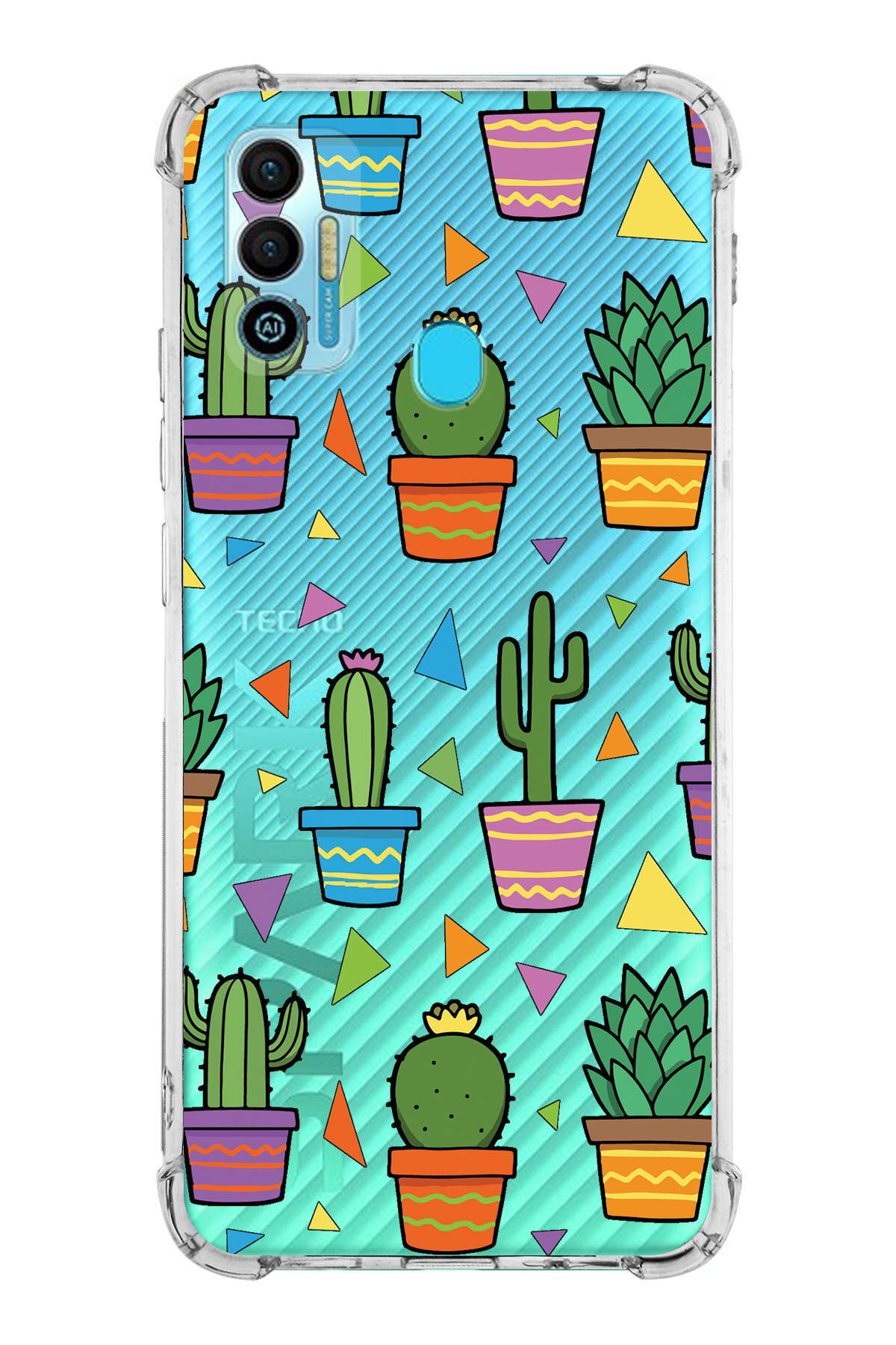 PrinriFy Tecno Spark 7 / 7T Uyumlu Water Color 4 Baskılı Şeffaf Köşe Korumalı Antişok Kılıf