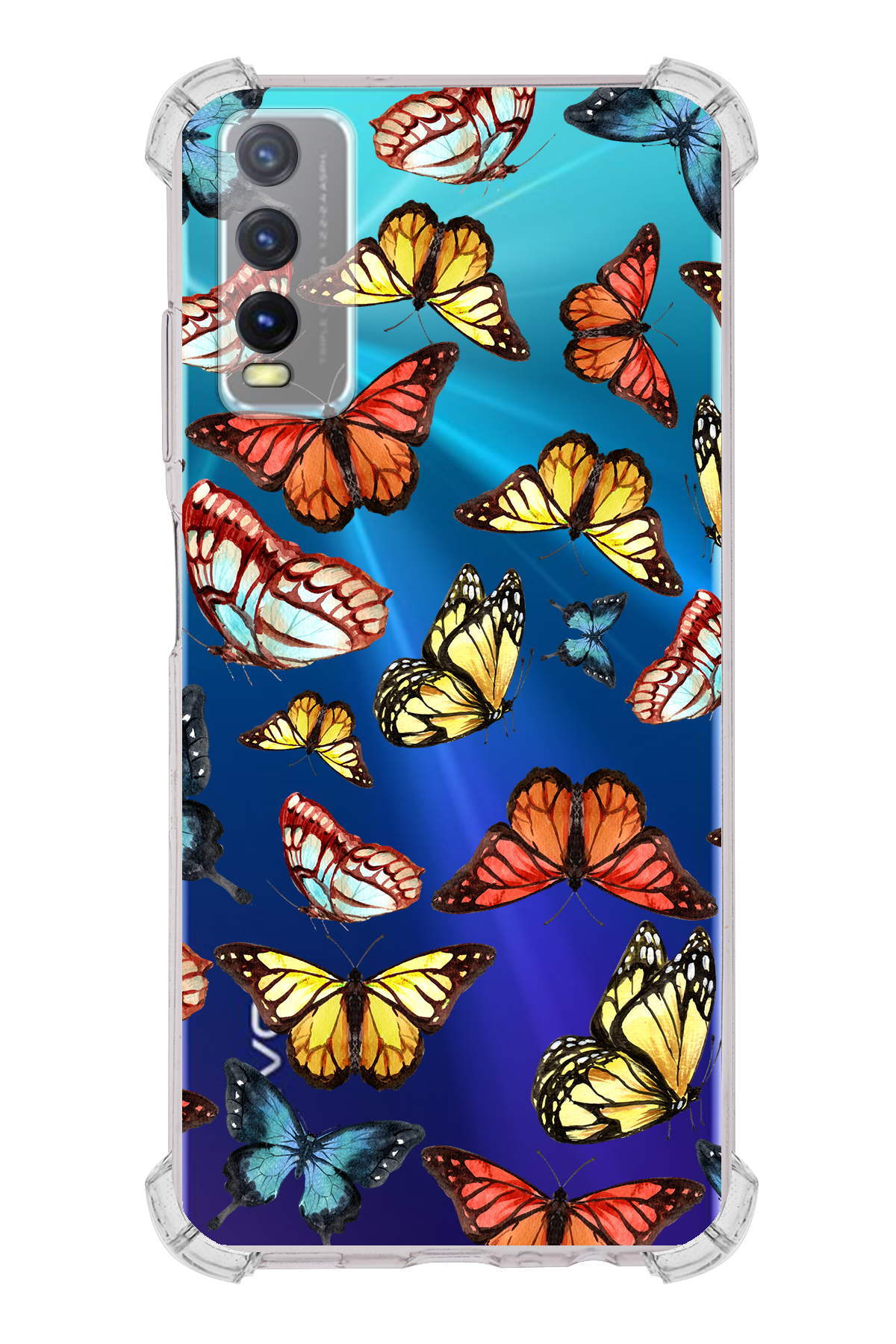 PrinriFy Vivo Y20S Uyumlu Water Color 2 Baskılı Şeffaf Köşe Korumalı Antişok Kılıf