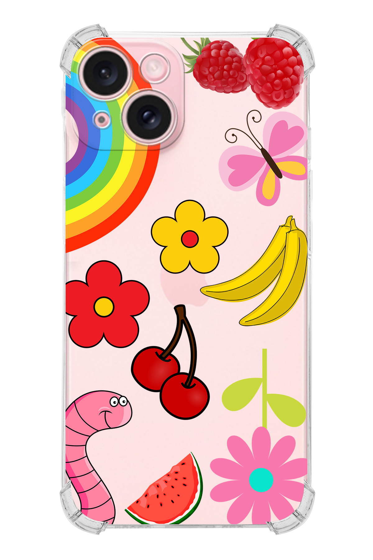 PrinriFy Apple iPhone 15 Water Color 5 Şeffaf Köşe ve Kamera Korumalı Korumalı Antişok Kılıf