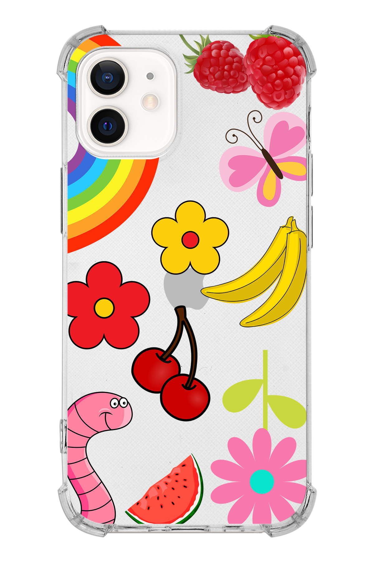 PrinriFy Apple iPhone 12 Uyumlu Water Color 5 Baskılı Şeffaf Köşe Korumalı Antişok Kılıf