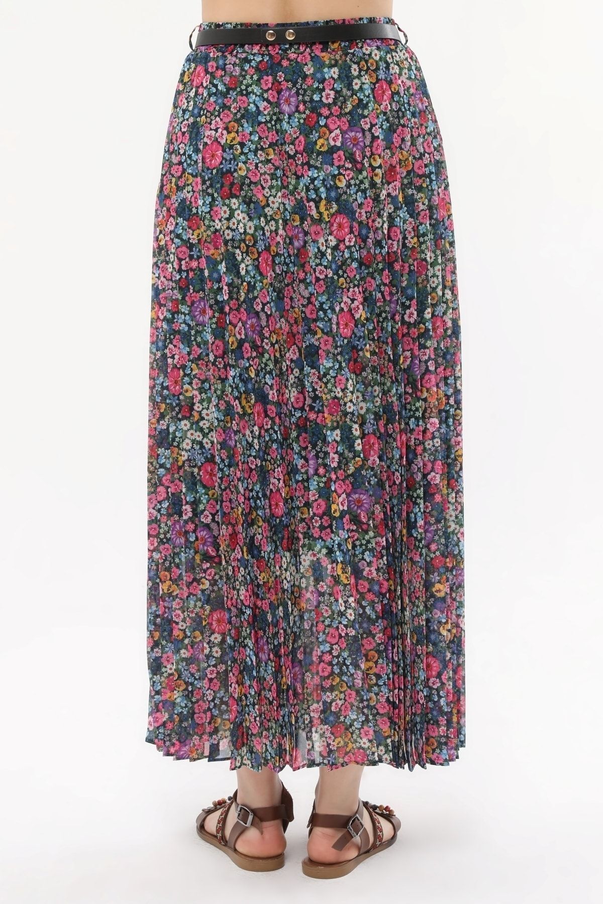 sehatex-Pleated Chiffon Skirt - Patterned, Elastic Waist and Lined Qys 2