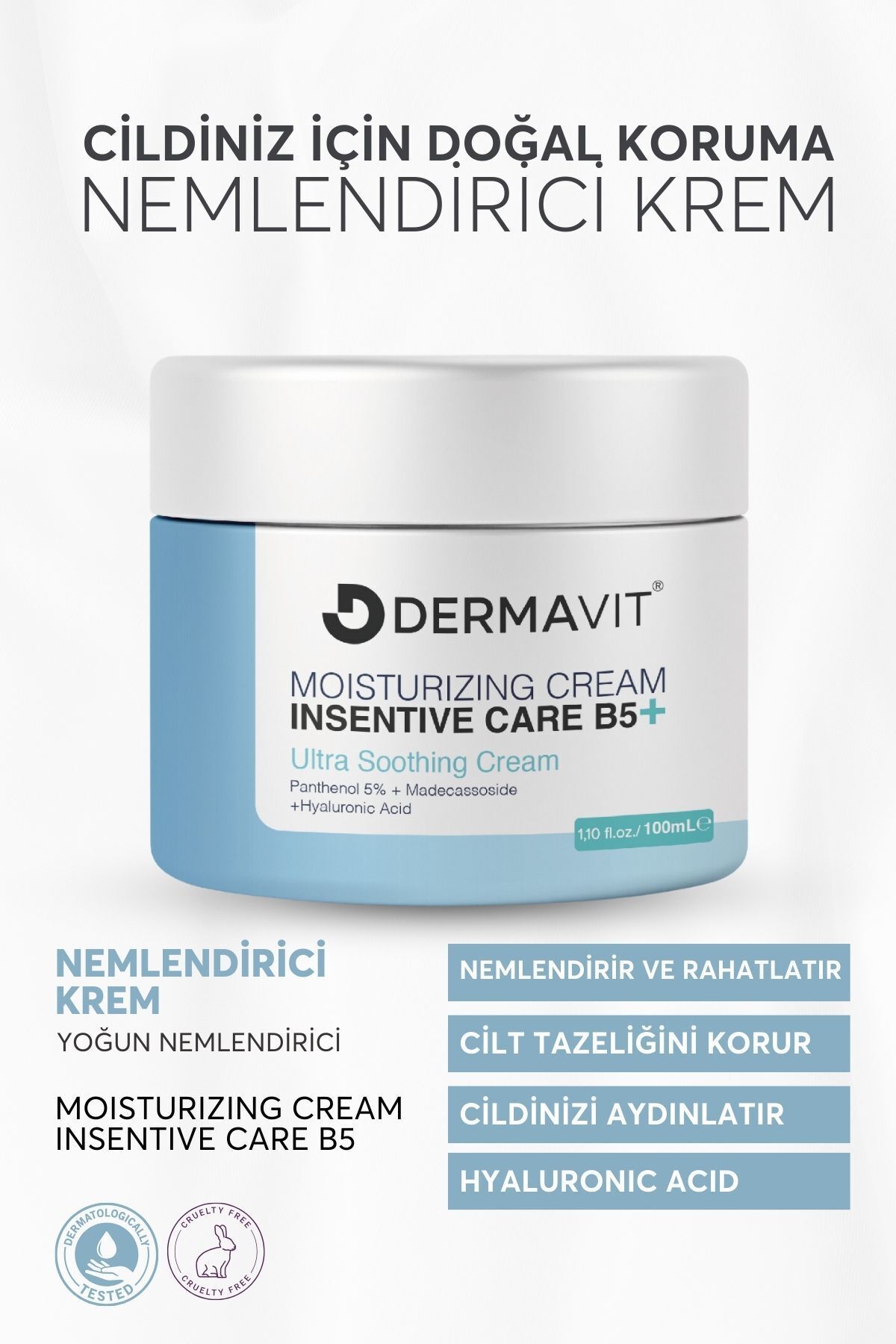 Dermavit Cilt Yenileyici -Bariyer Güçlendirici ve Hyalüronik Asit-Panthenol içerikli Yoğun Nemlendirici Krem