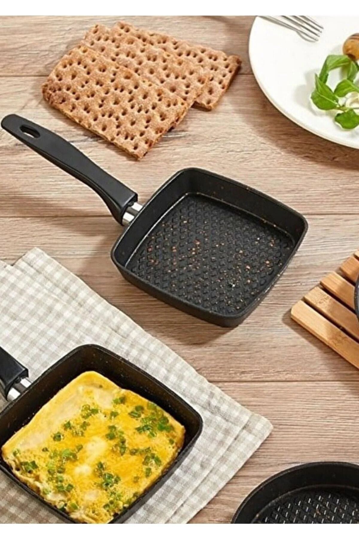 TAMU Alüminyum Döküm Kare Mini Pancake Omlet Kızartma Sos ...