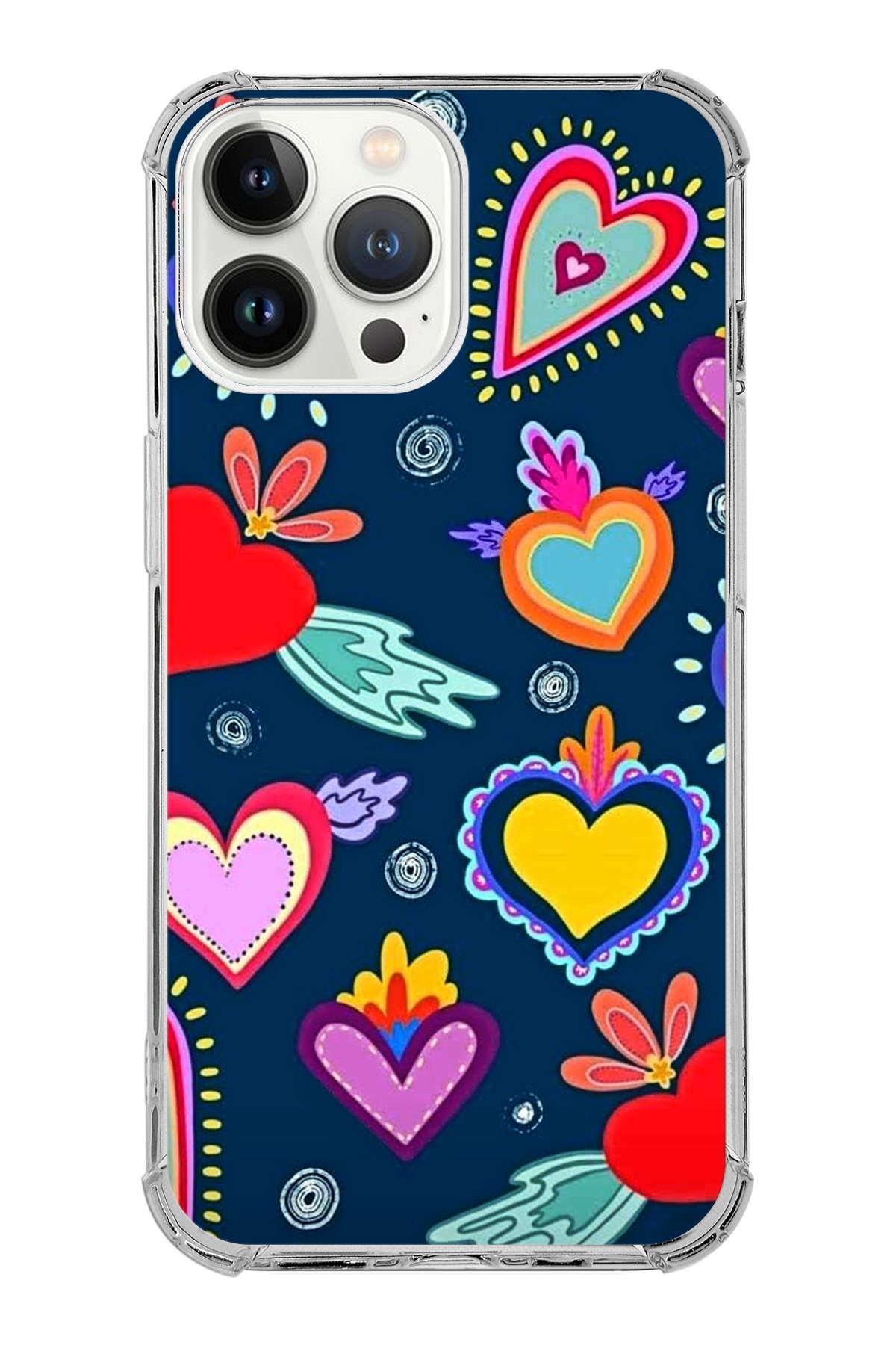 Apple iPhone 13 Pro Uyumlu Retro Color 3 Baskılı Şeffaf Köşe Korumalı Antişok Kılıf