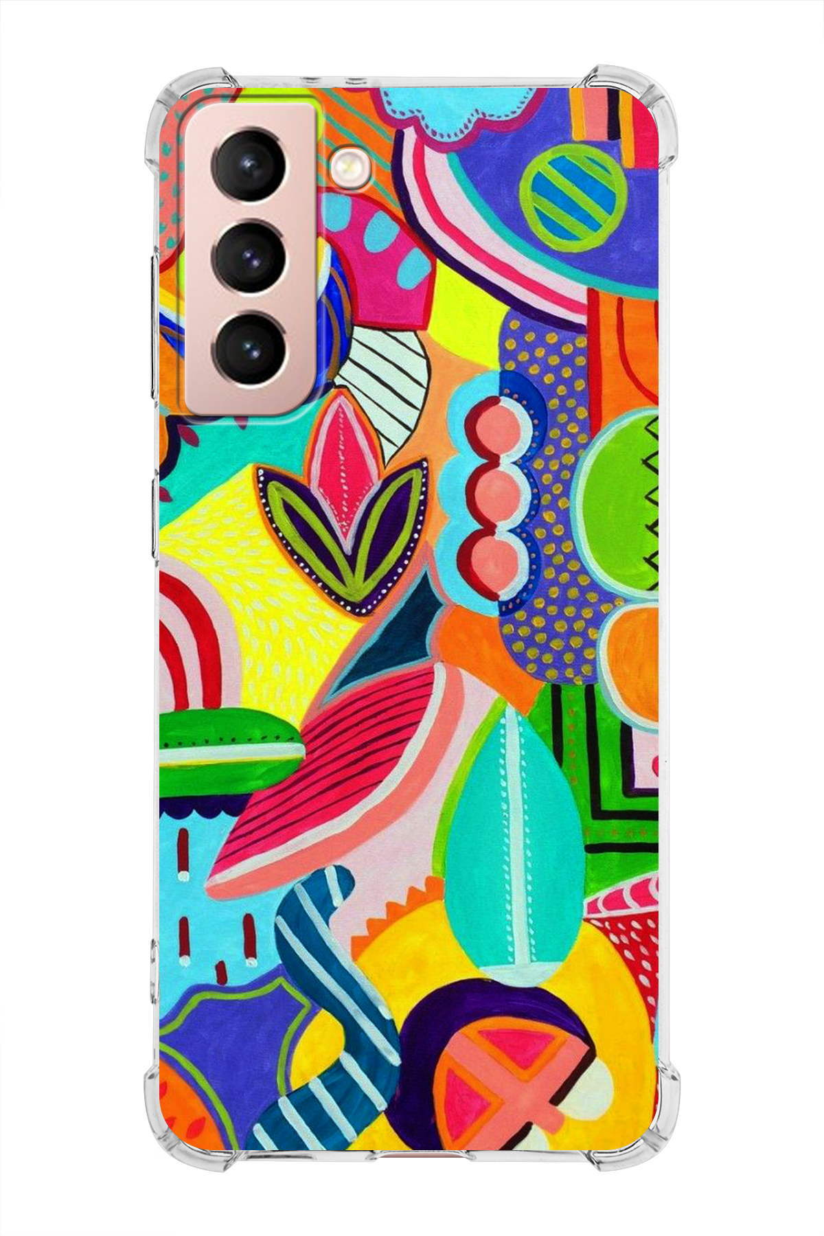 Samsung Galaxy S21 Plus Uyumlu Retro Color 6 Baskılı Şeffaf Köşe Korumalı Antişok Kılıf