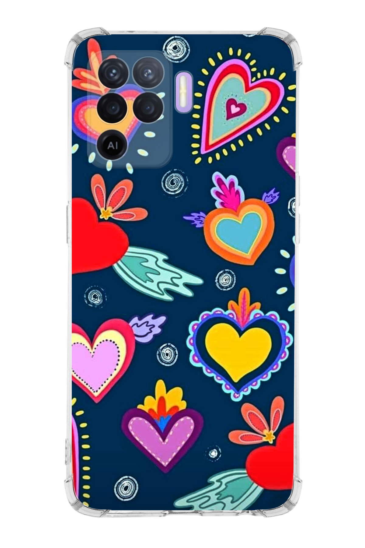 Oppo Reno 5 Lite Uyumlu Retro Color 3 Baskılı Şeffaf Köşe Korumalı Antişok Kılıf