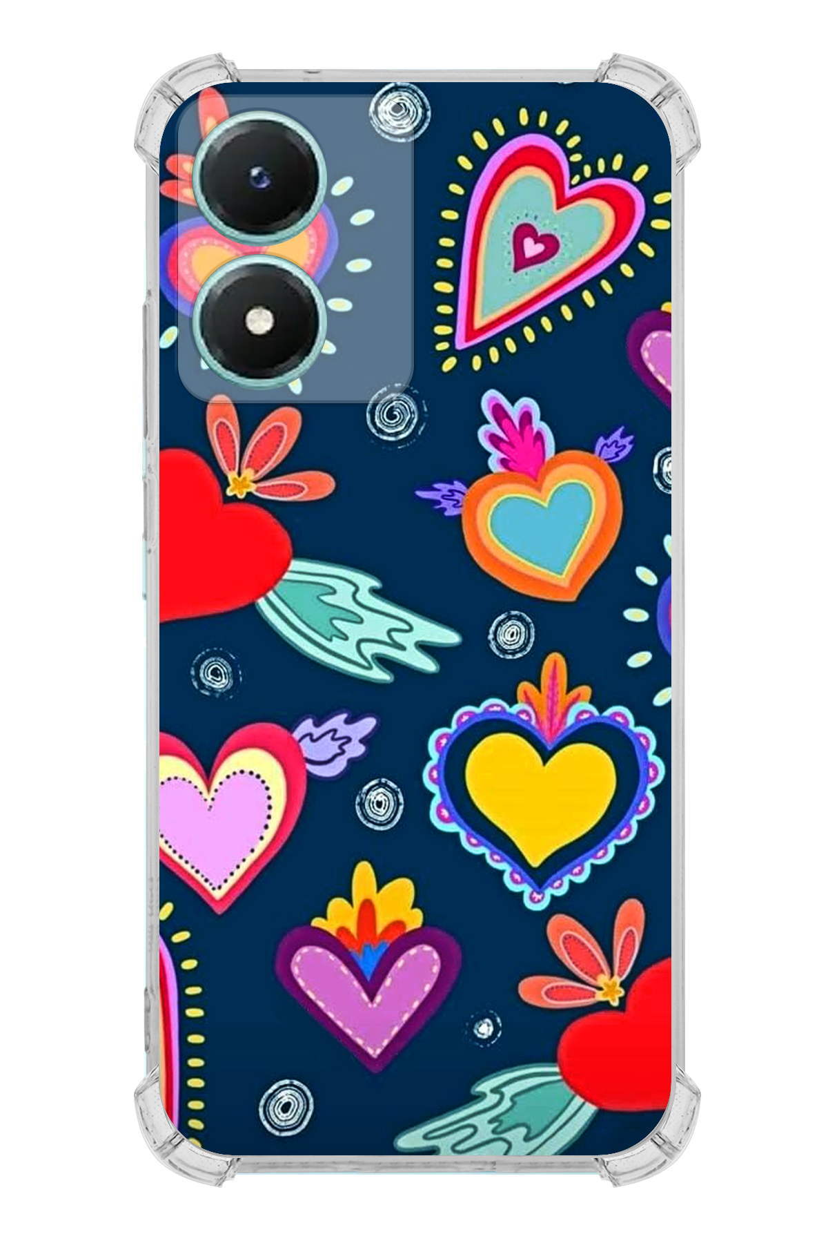 Vivo Y16 Uyumlu Retro Color 3 Baskılı Şeffaf Köşe Korumalı Antişok Kılıf