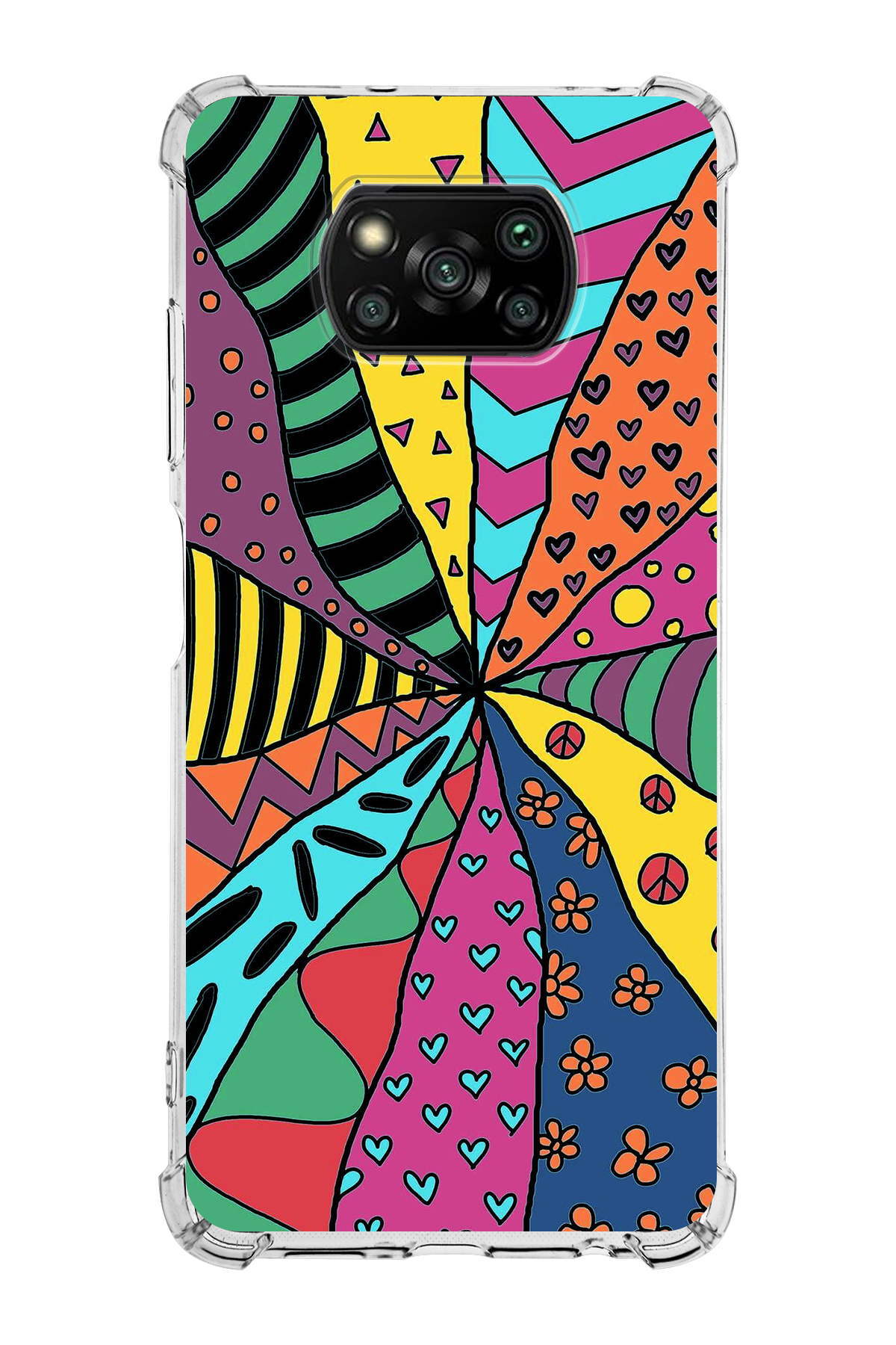 Poco X3 Uyumlu Retro Color 4 Baskılı Şeffaf Köşe Korumalı Antişok Kılıf