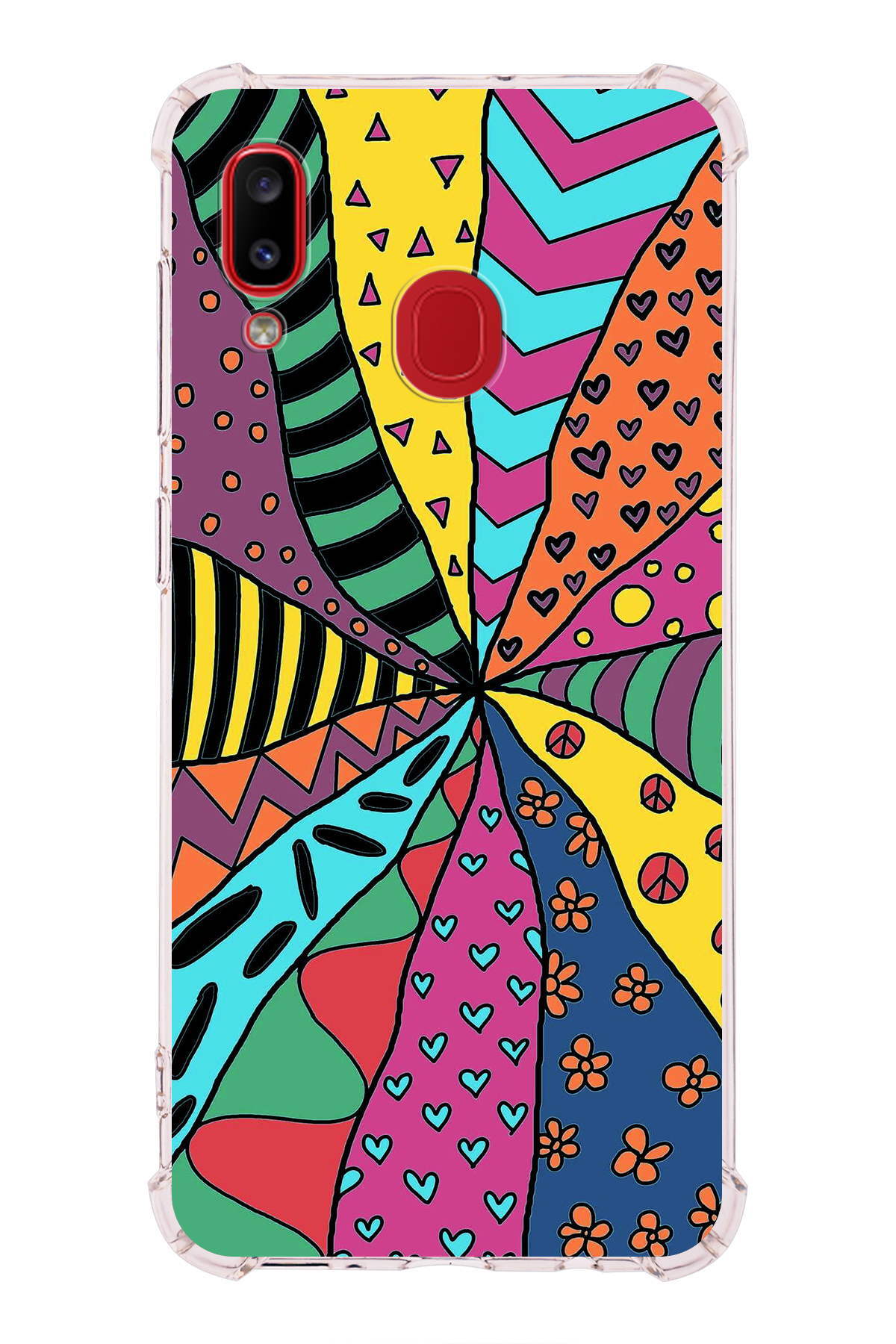 Samsung Galaxy A20 Uyumlu Retro Color 4 Baskılı Şeffaf Köşe Korumalı Antişok Kılıf