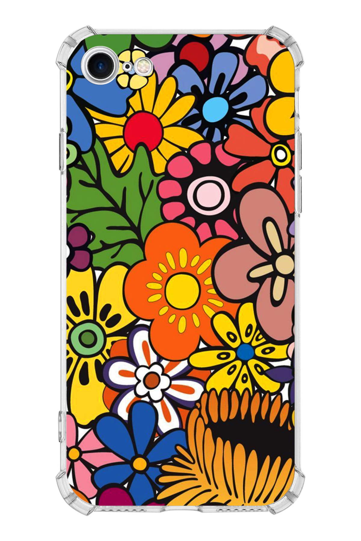 Apple iPhone SE 2020 Uyumlu Retro Color 2 Baskılı Şeffaf Köşe Korumalı Antişok Kılıf