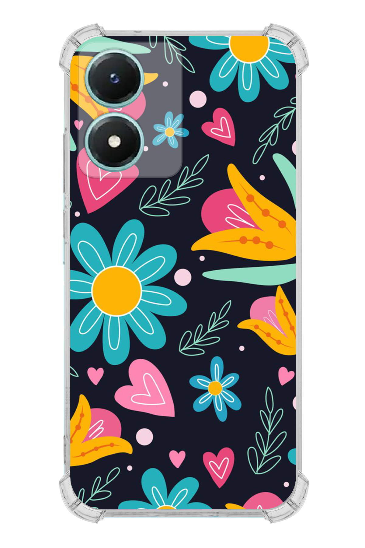 Vivyo Y02s Uyumlu Retro Color 1 Baskılı Şeffaf Köşe Korumalı Antişok Kılıf