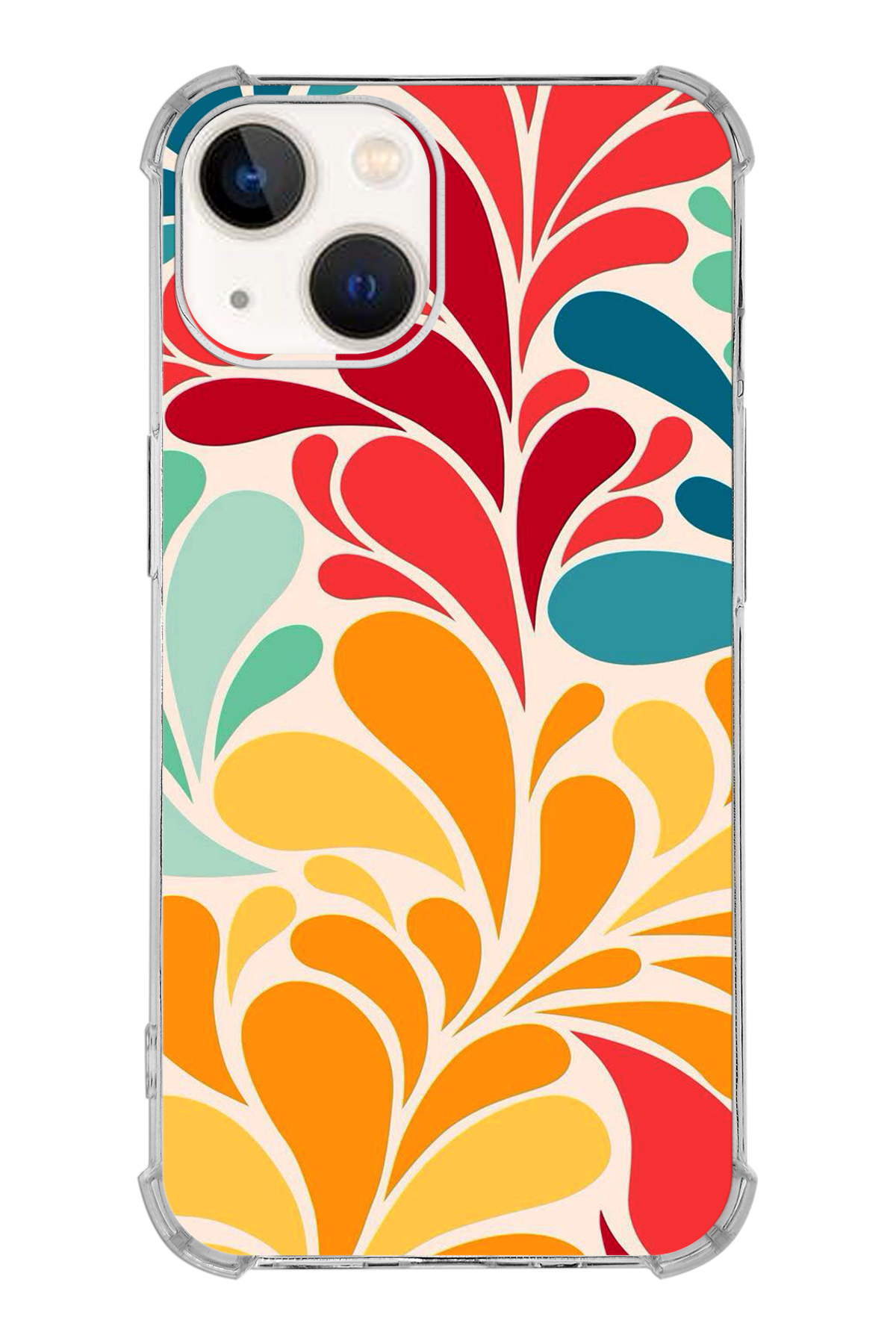 Apple iPhone 13 Uyumlu Retro Color 5 Baskılı Şeffaf Köşe Korumalı Antişok Kılıf