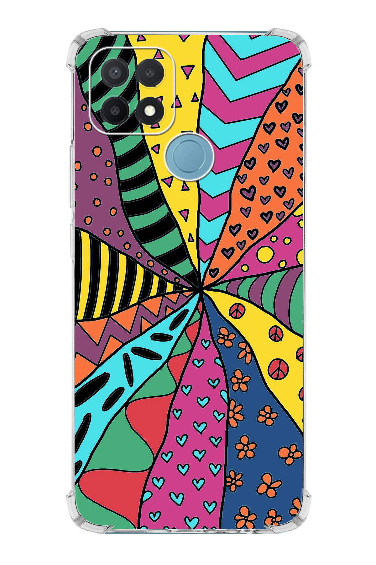 Oppo A15 Uyumlu Retro Color 4 Baskılı Şeffaf Köşe Korumalı Antişok Kılıf