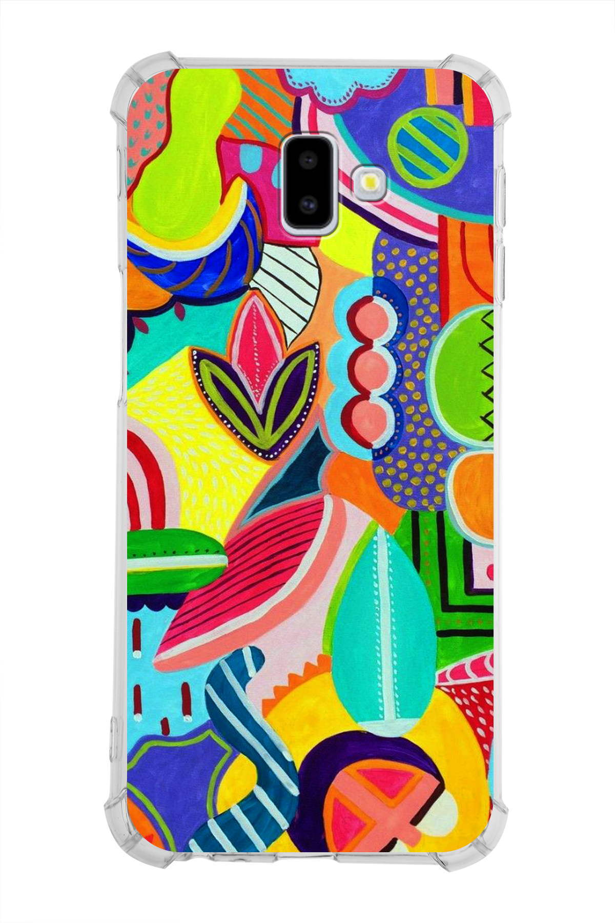 Samsung Galaxy J6 Uyumlu Retro Color 6 Baskılı Şeffaf Köşe Korumalı Antişok Kılıf