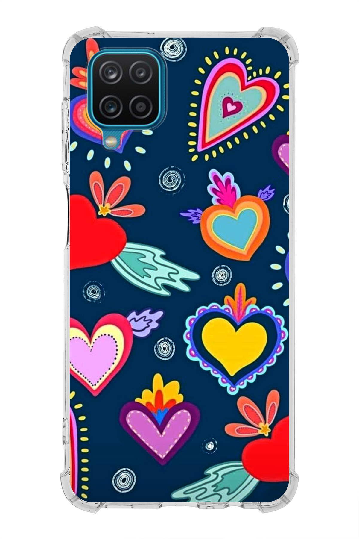 Samsung Galaxy A12 Uyumlu Retro Color 3 Baskılı Şeffaf Köşe Korumalı Antişok Kılıf