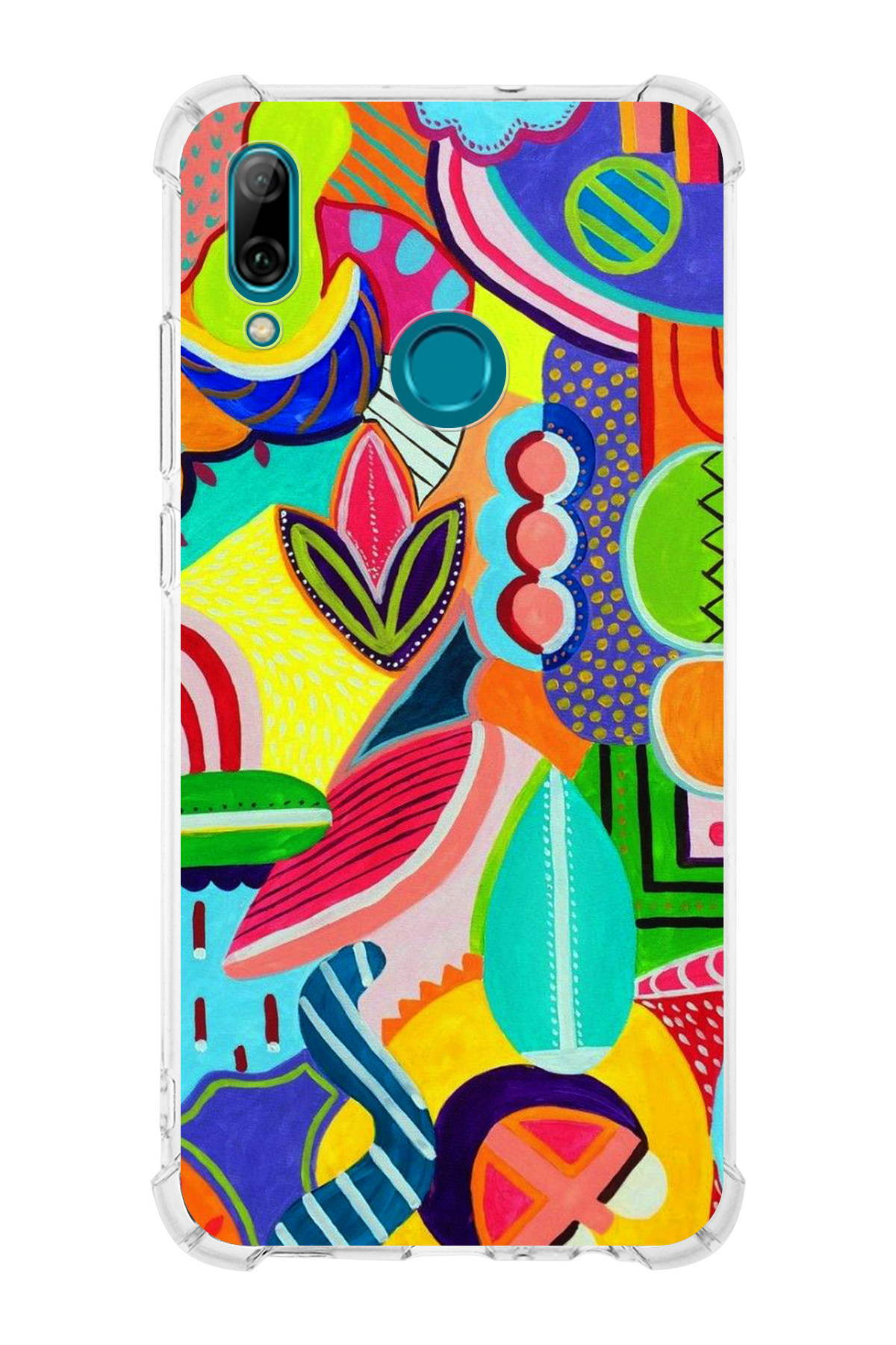 Huawei P Smart 2019 Uyumlu Retro Color 6 Baskılı Şeffaf Köşe Korumalı Antişok Kılıf