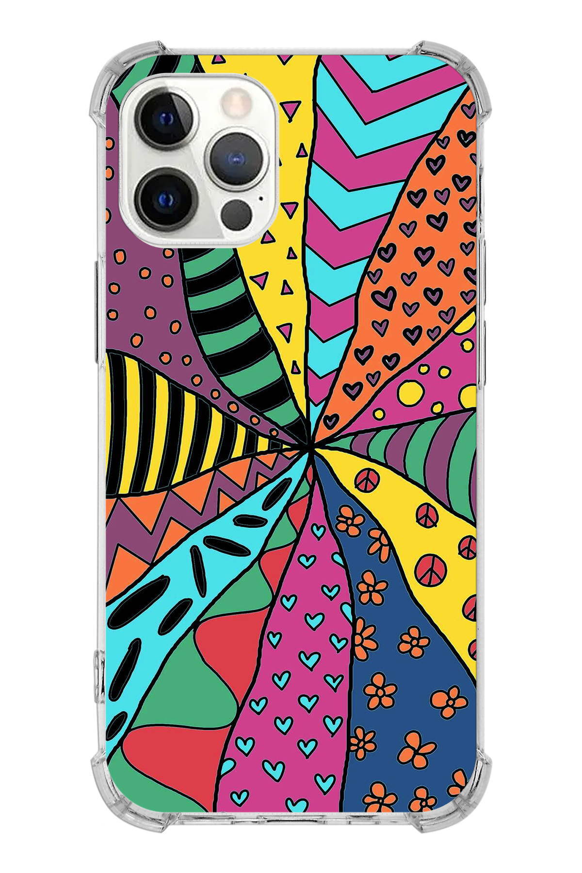 Apple iPhone 12 Pro Max Uyumlu Retro Color 4 Baskılı Şeffaf Köşe Korumalı Antişok Kılıf