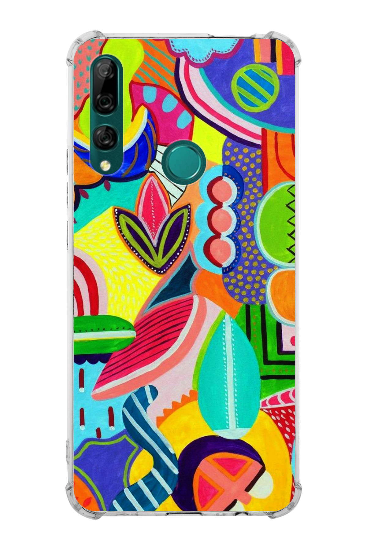 Huawei Y9 Prime 2019 Uyumlu Retro Color 6 Baskılı Şeffaf Köşe Korumalı Antişok Kılıf