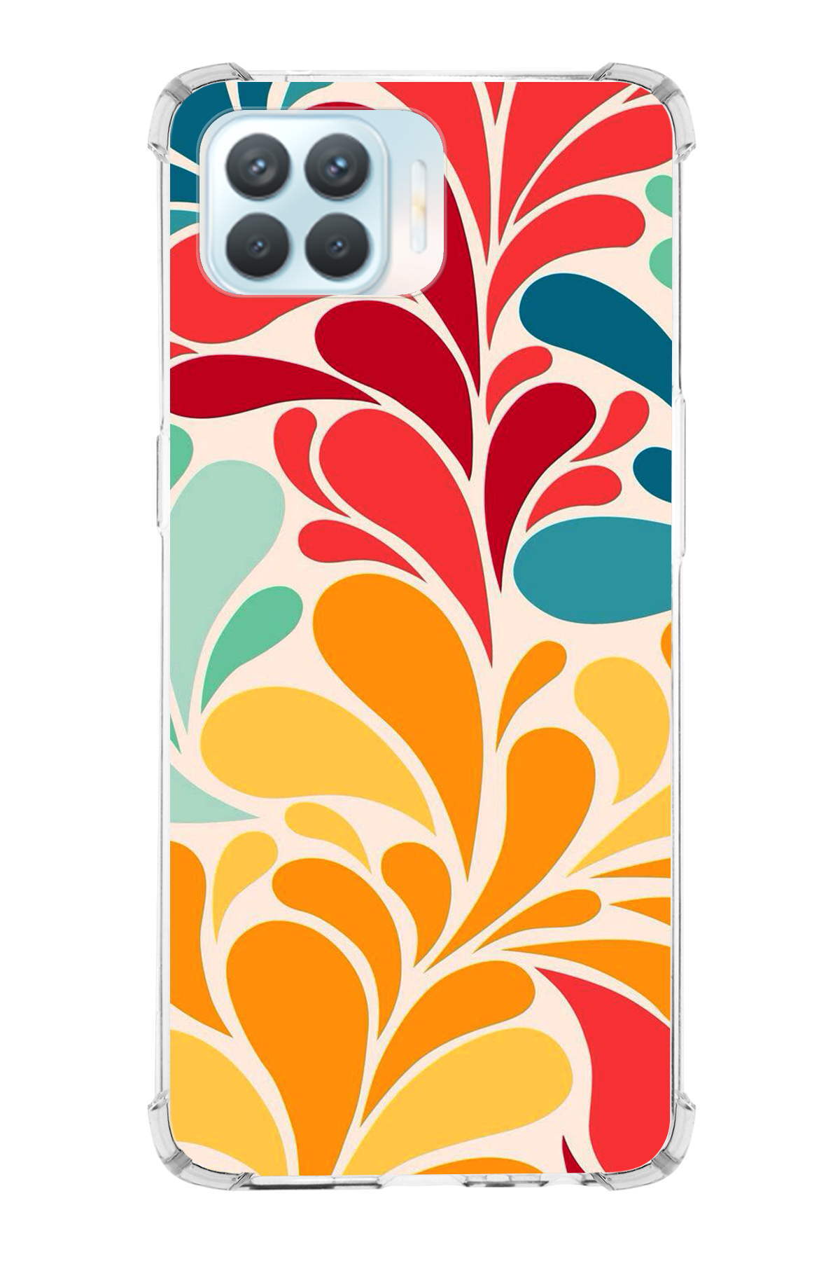 Oppo Reno 4 Lite Uyumlu Retro Color 5 Baskılı Şeffaf Köşe Korumalı Antişok Kılıf