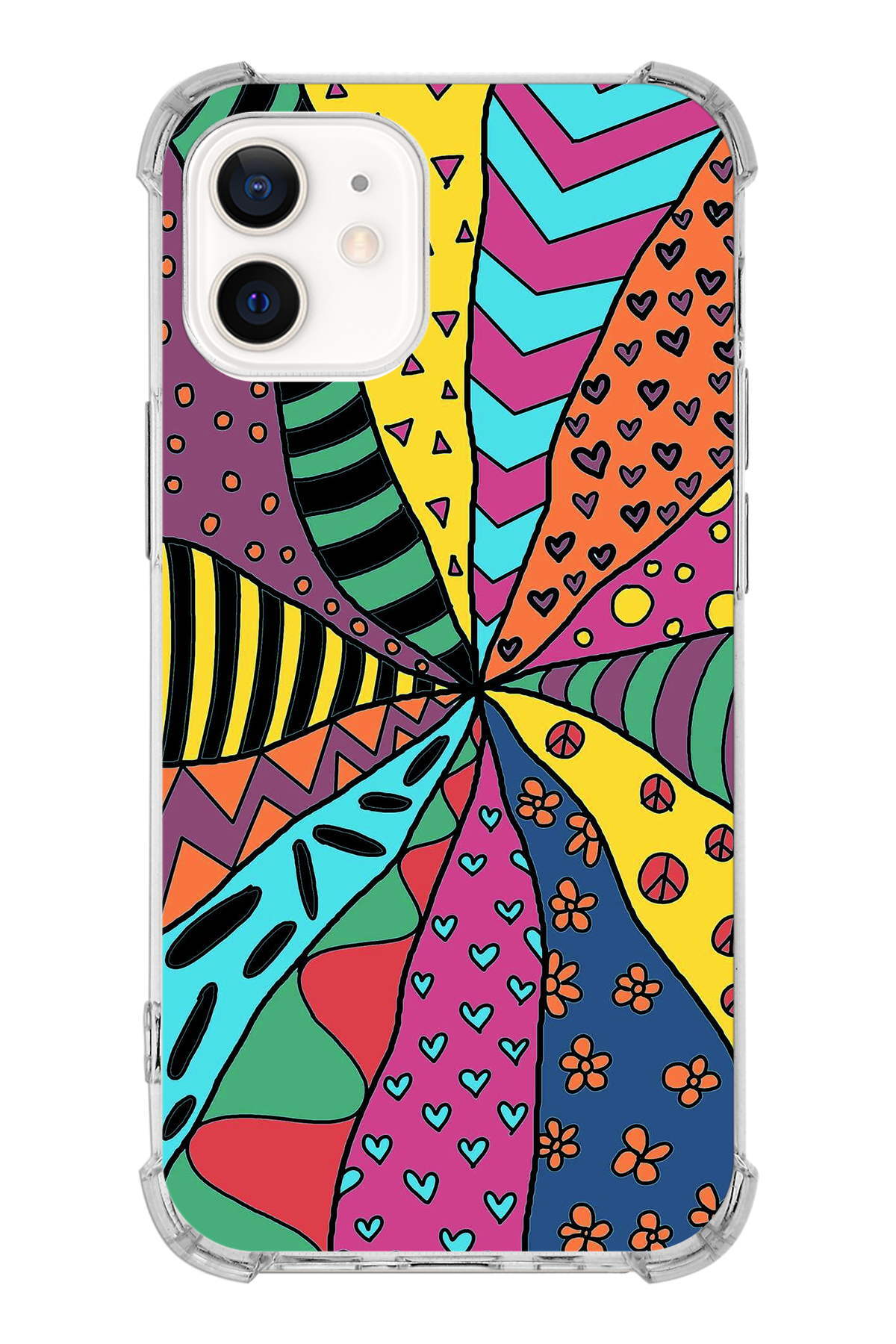 Apple iPhone 12 Mini Uyumlu Retro Color 4 Baskılı Şeffaf Köşe Korumalı Antişok Kılıf