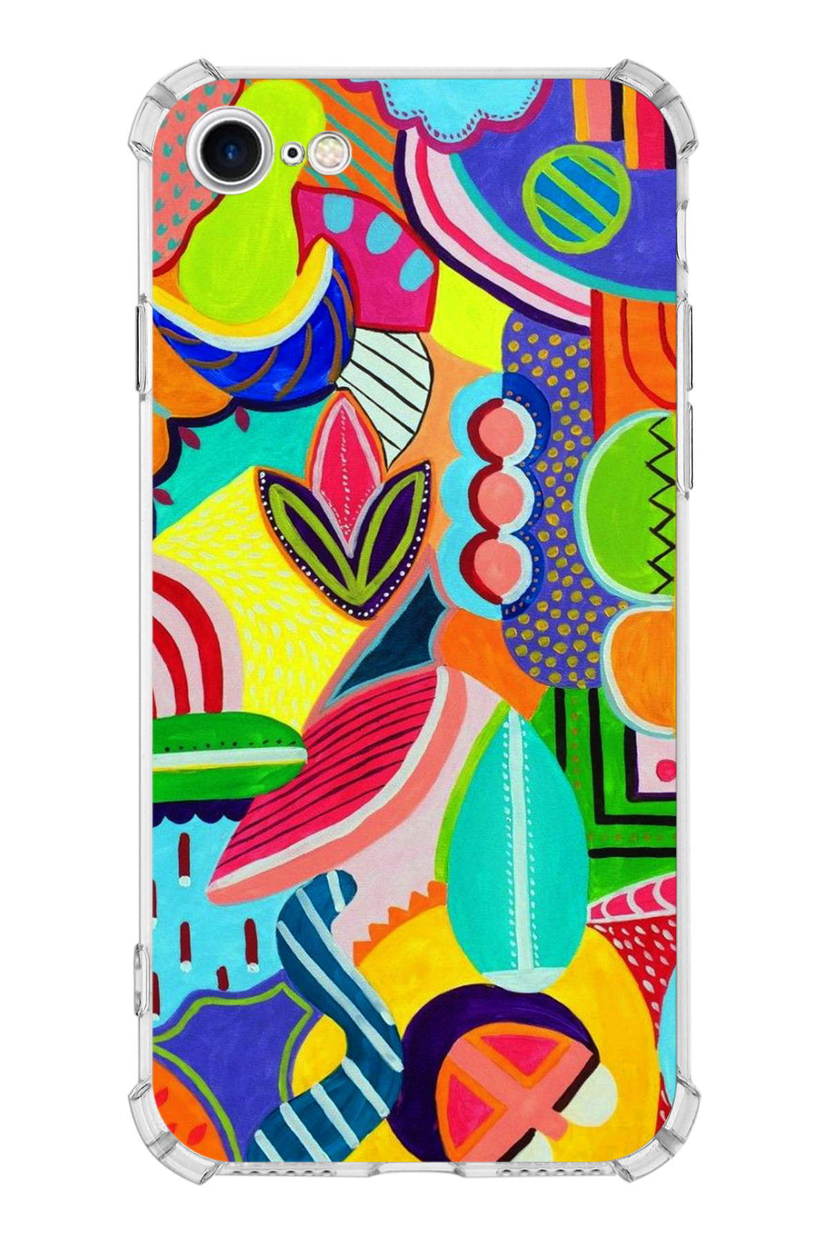 Apple iPhone 8 Uyumlu Retro Color 6 Baskılı Şeffaf Köşe Korumalı Antişok Kılıf