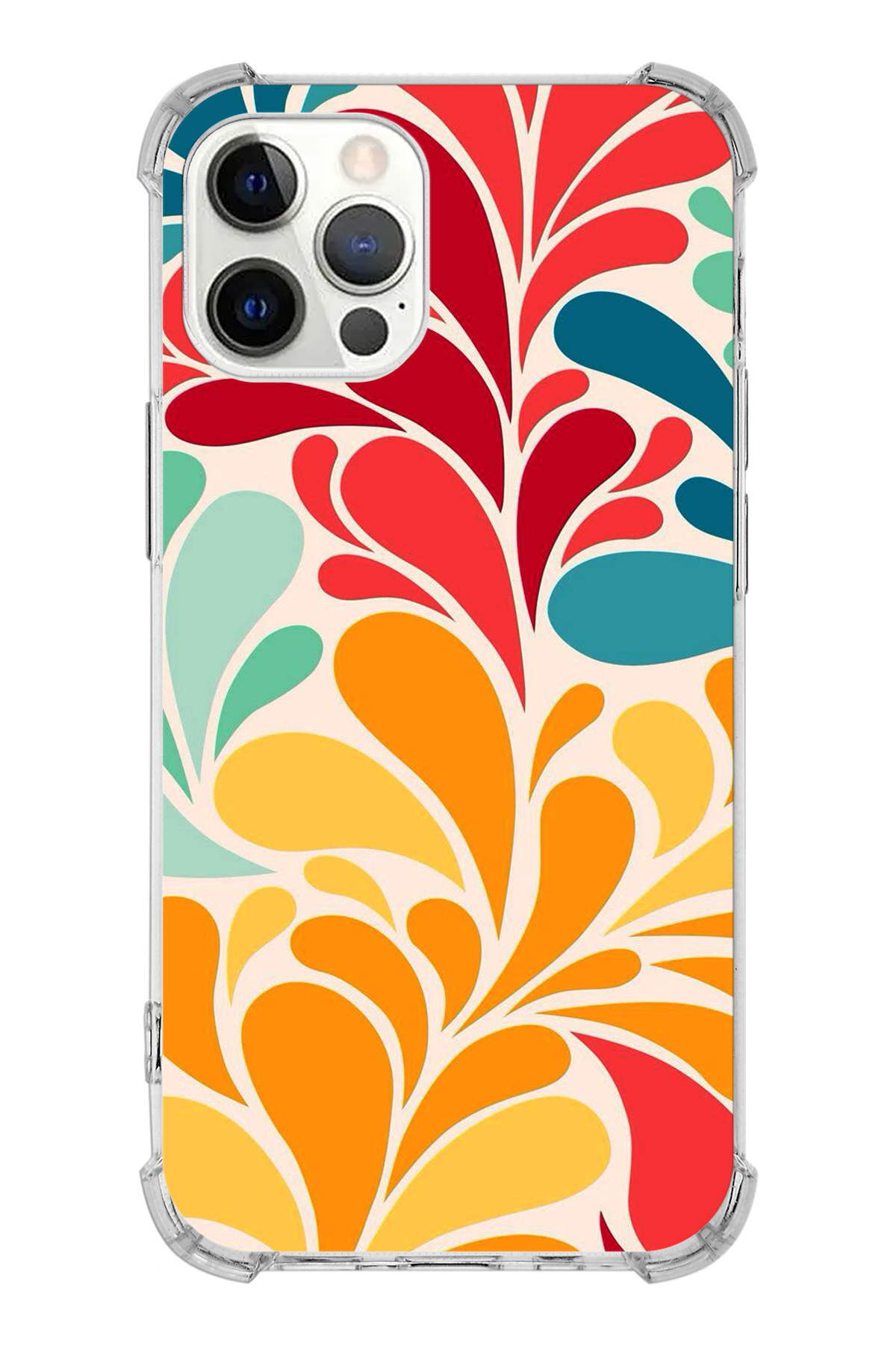 Apple iPhone 12 Pro Max Uyumlu Retro Color 5 Baskılı Şeffaf Köşe Korumalı Antişok Kılıf