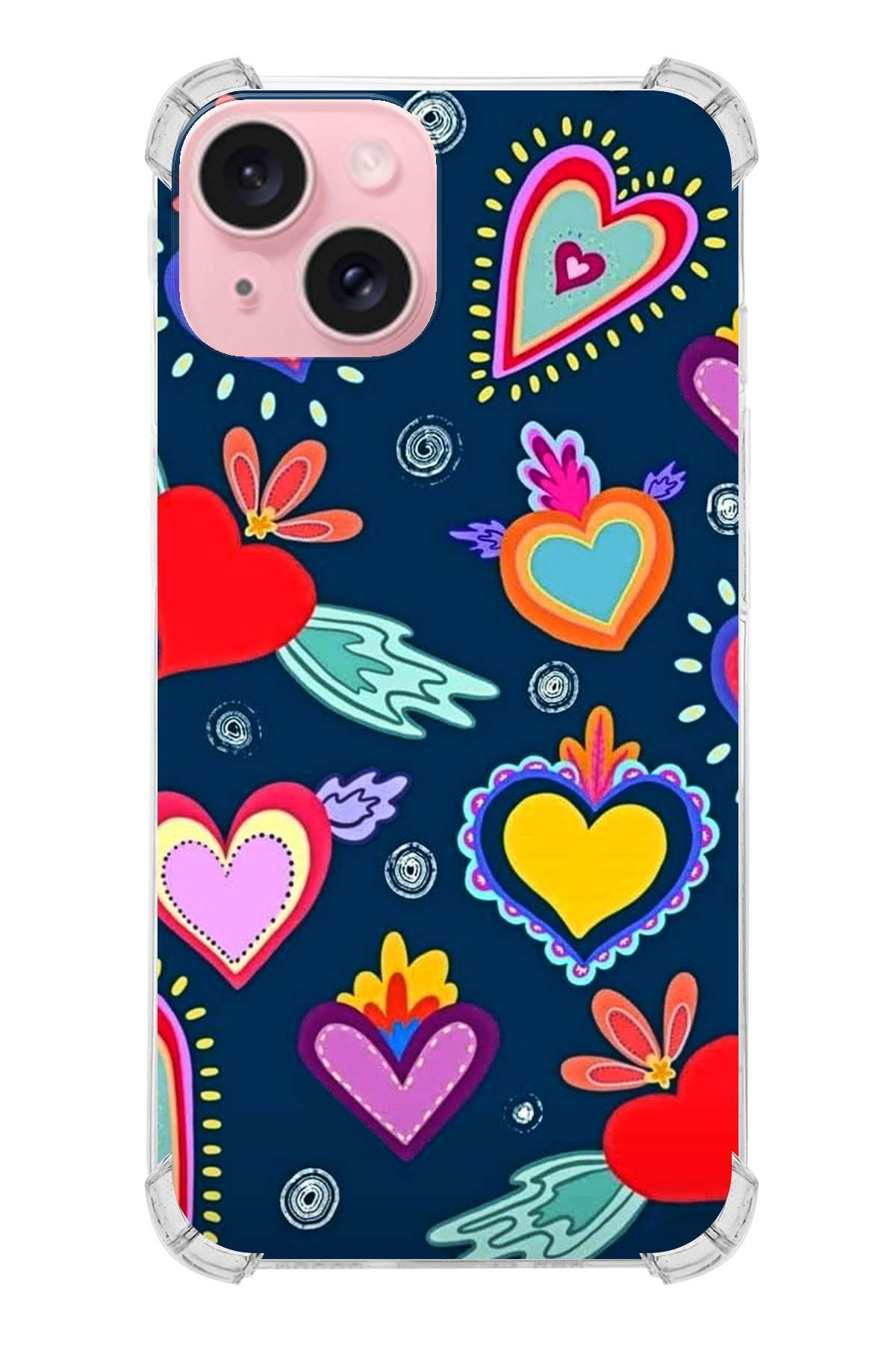 Apple iPhone 15 Uyumlu Retro Color 3 Baskılı Şeffaf Köşe Korumalı Antişok Kılıf