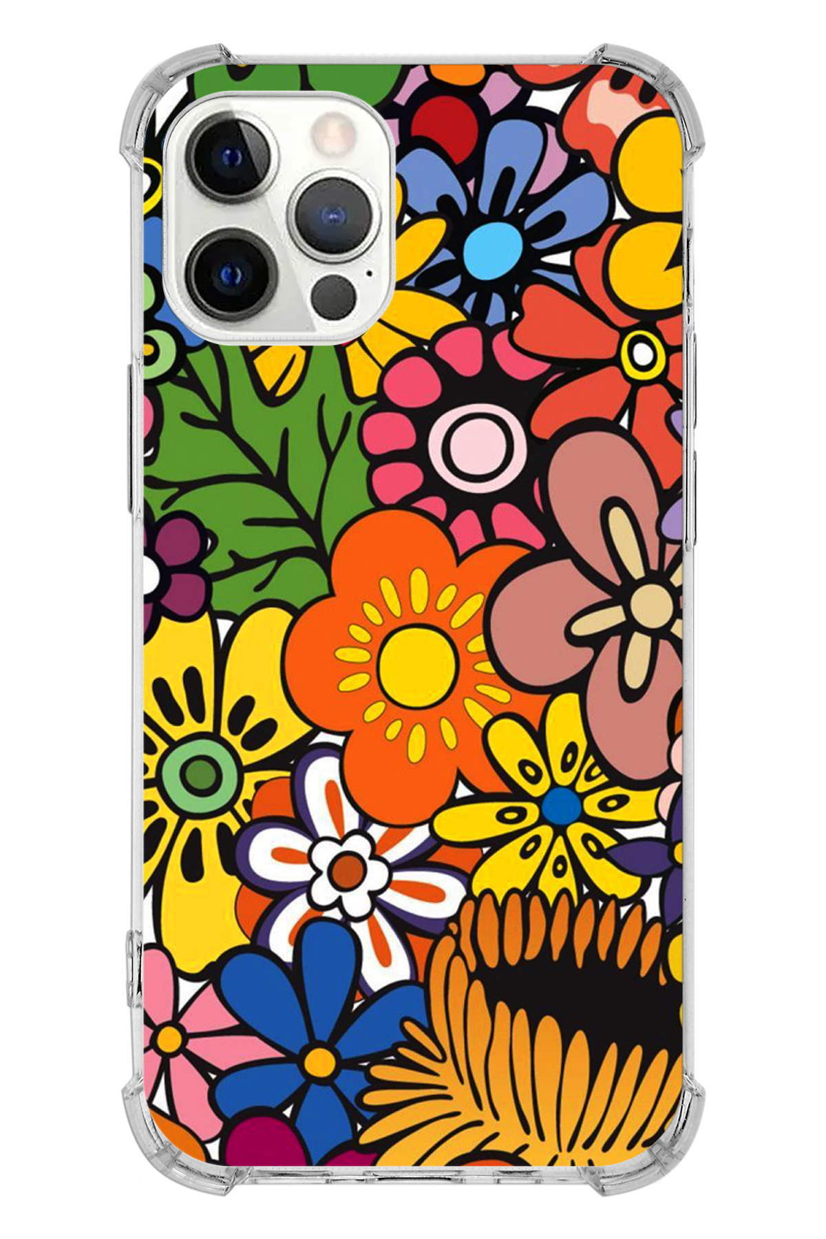 Apple iPhone 12 Pro Uyumlu Retro Color 2 Baskılı Şeffaf Köşe Korumalı Antişok Kılıf