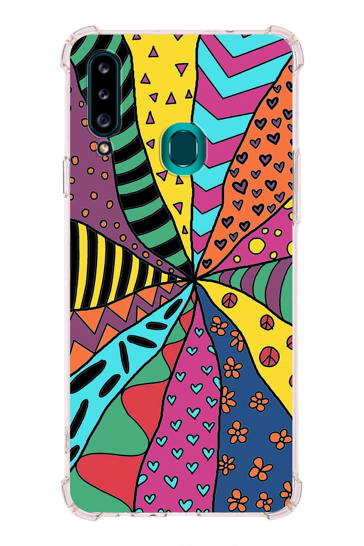 Samsung Galaxy A20S Uyumlu Retro Color 4 Baskılı Şeffaf Köşe Korumalı Antişok Kılıf