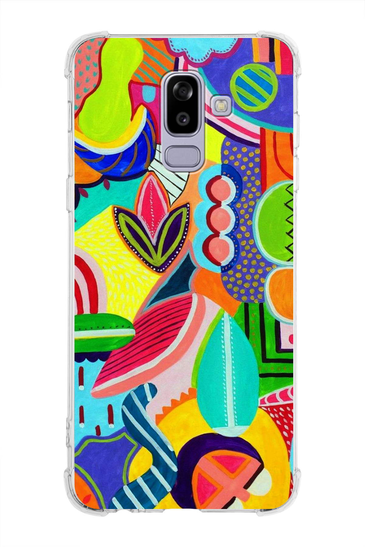 Samsung Galaxy J8 Uyumlu Retro Color 6 Baskılı Şeffaf Köşe Korumalı Antişok Kılıf