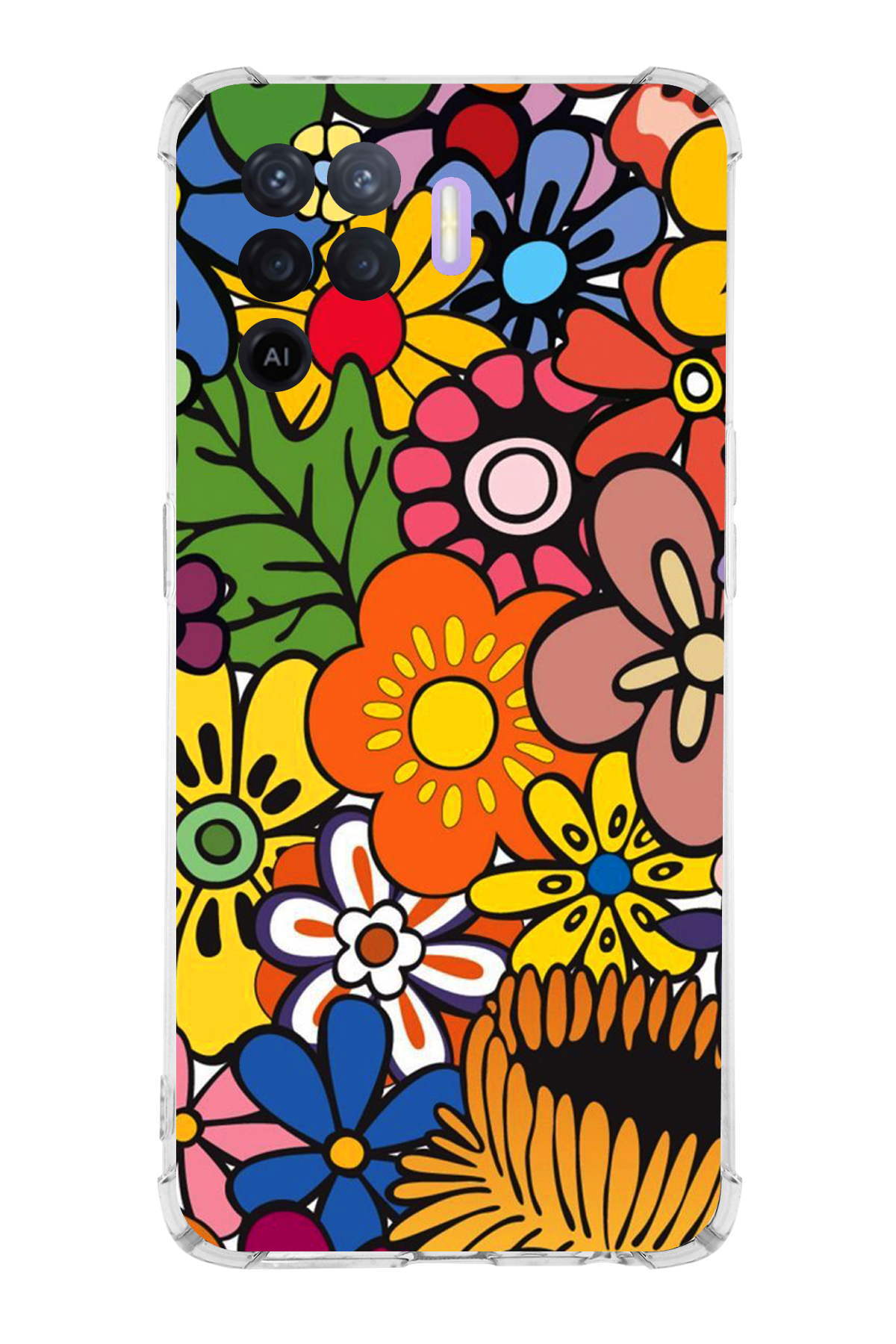 Oppo A94 Uyumlu Retro Color 2 Baskılı Şeffaf Köşe Korumalı Antişok Kılıf