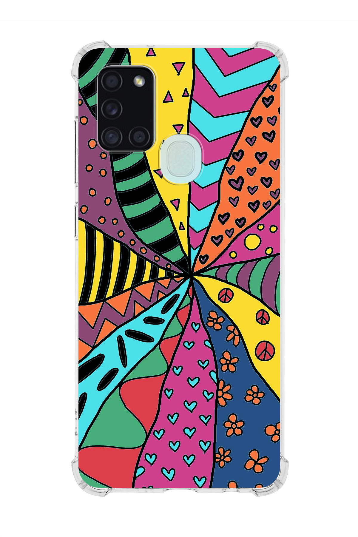 Samsung Galaxy A21S Uyumlu Retro Color 4 Baskılı Şeffaf Köşe Korumalı Antişok Kılıf