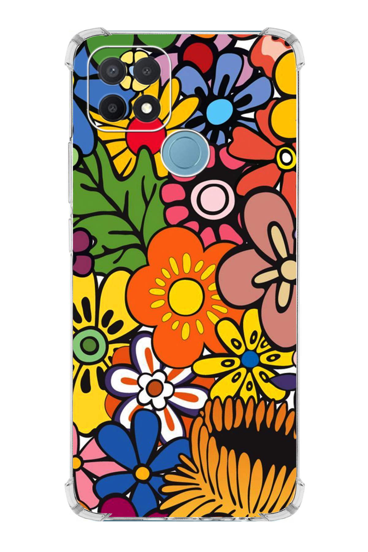 Oppo A15 Uyumlu Retro Color 2 Baskılı Şeffaf Köşe Korumalı Antişok Kılıf