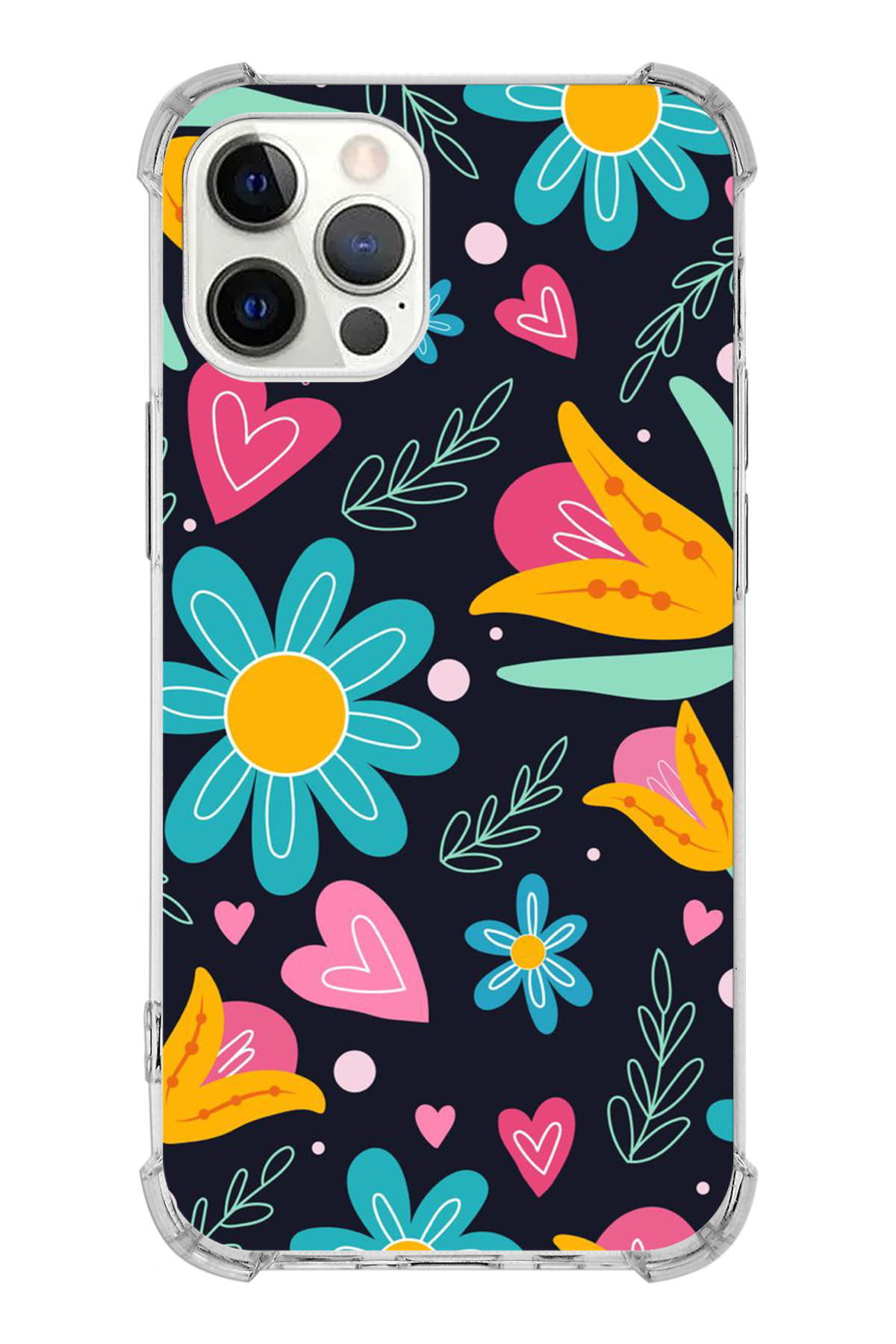 Apple iPhone 12 Pro Max Uyumlu Retro Color 1 Baskılı Şeffaf Köşe Korumalı Antişok Kılıf