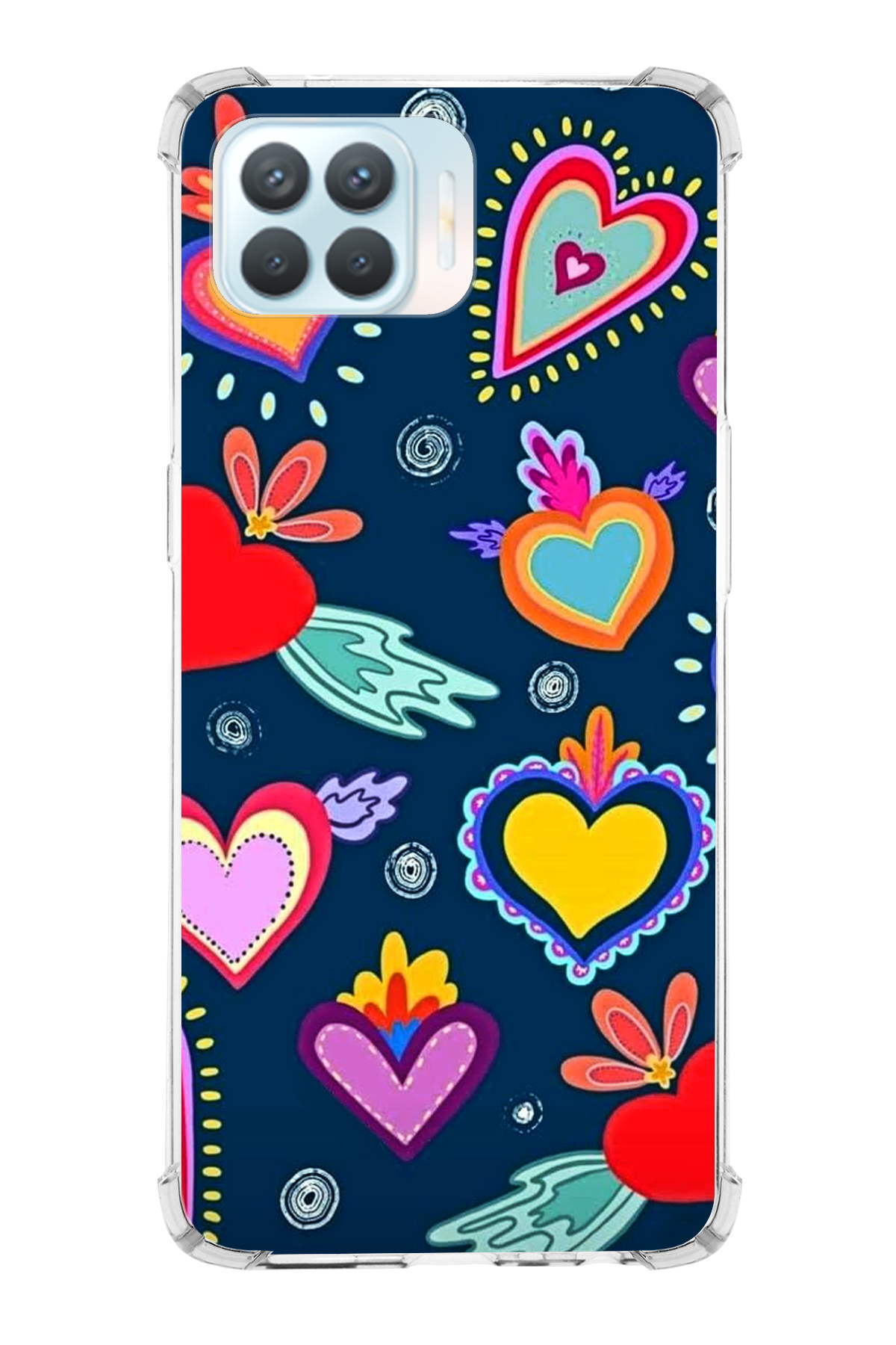 Oppo Reno 4 Lite Uyumlu Retro Color 3 Baskılı Şeffaf Köşe Korumalı Antişok Kılıf