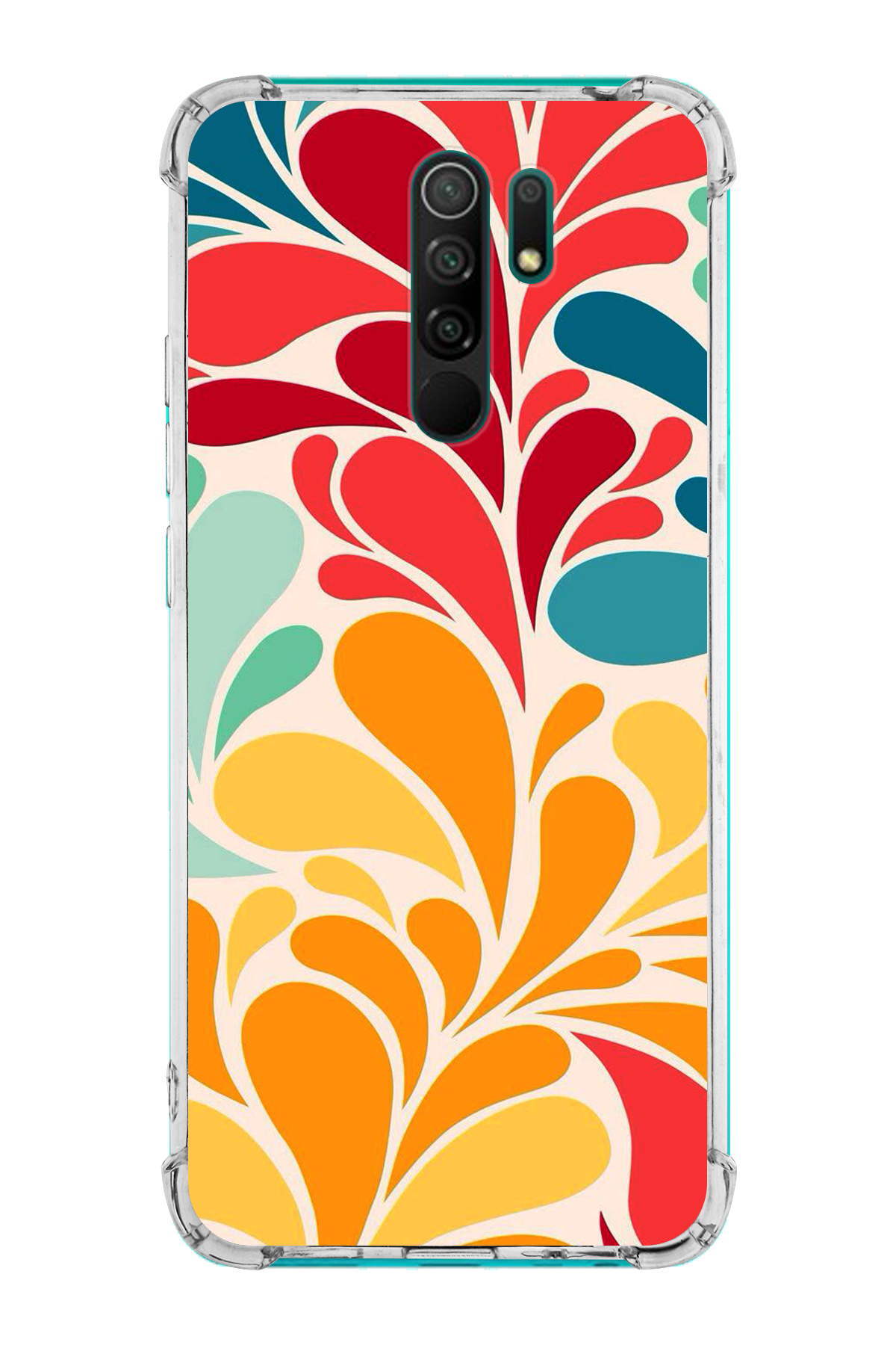 Xiaomi Redmi 9 Uyumlu Retro Color 5 Baskılı Şeffaf Köşe Korumalı Antişok Kılıf
