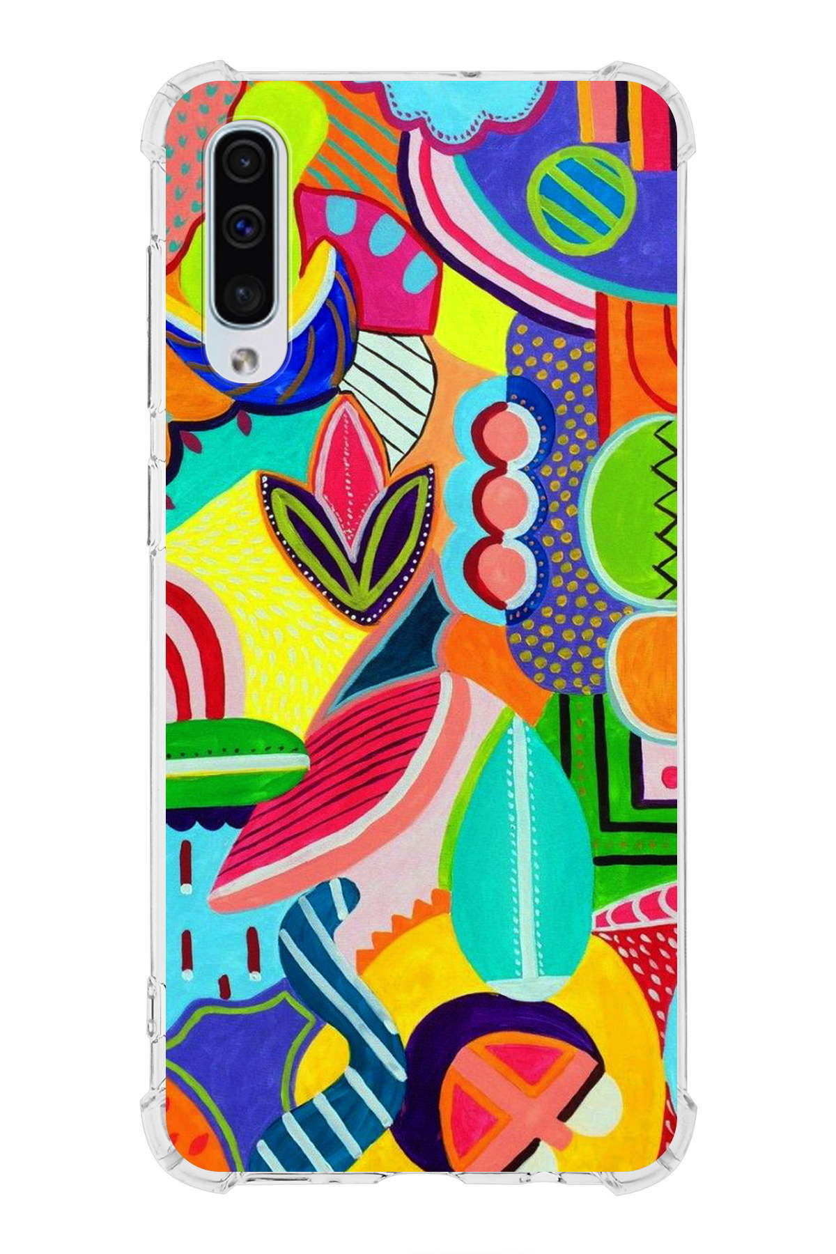 Samsung Galaxy A50s Uyumlu Retro Color 6 Baskılı Şeffaf Köşe Korumalı Antişok Kılıf