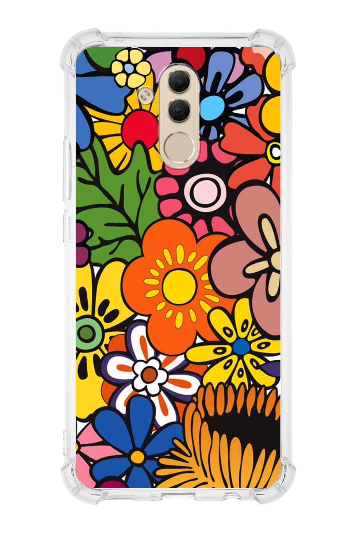 Huawei Mate 10 Lite Uyumlu Retro Color 2 Baskılı Şeffaf Köşe Korumalı Antişok Kılıf