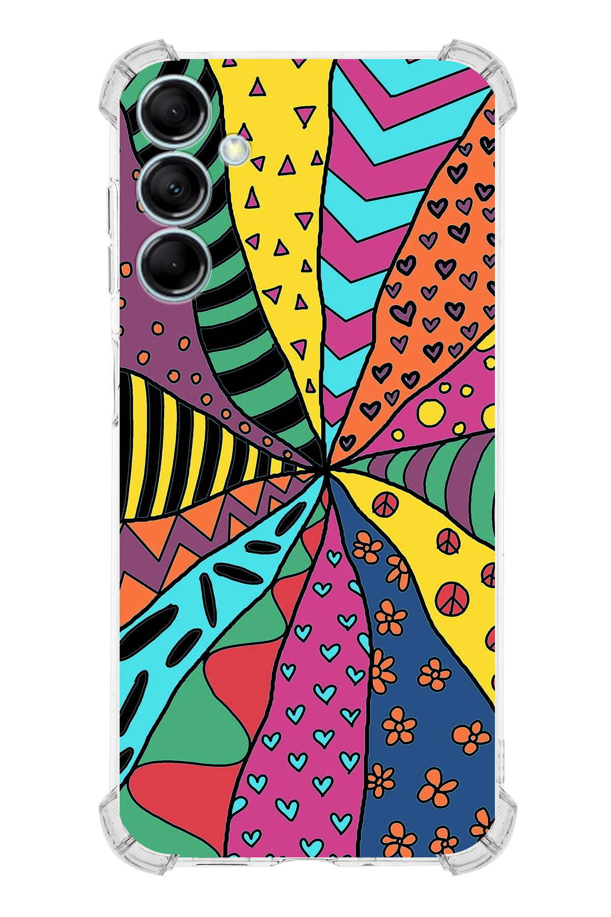 Samsung Galaxy M14 Uyumlu Retro Color 4 Baskılı Şeffaf Köşe Korumalı Antişok Kılıf