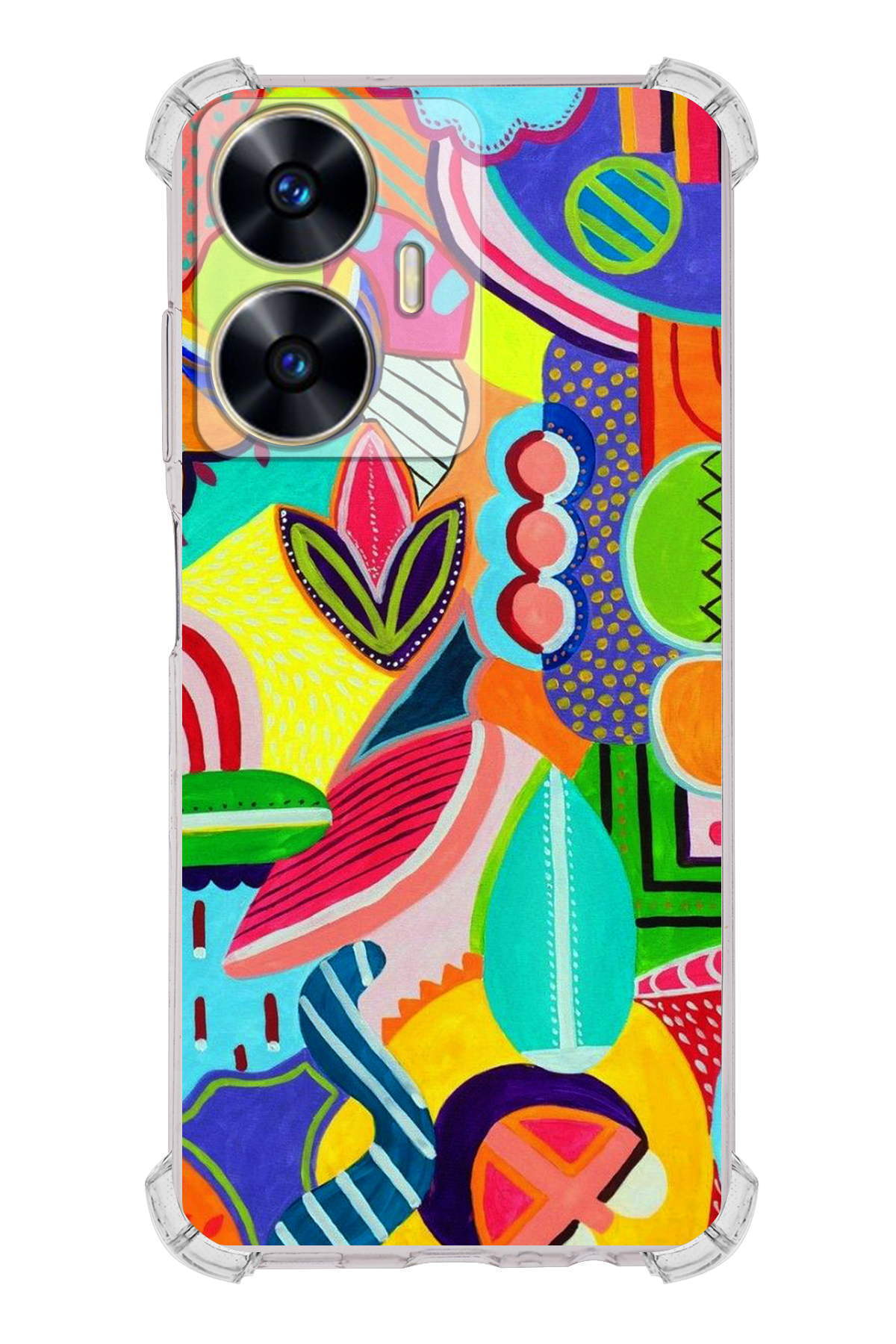 Realme C55 Uyumlu Retro Color 6 Baskılı Şeffaf Köşe Korumalı Antişok Kılıf