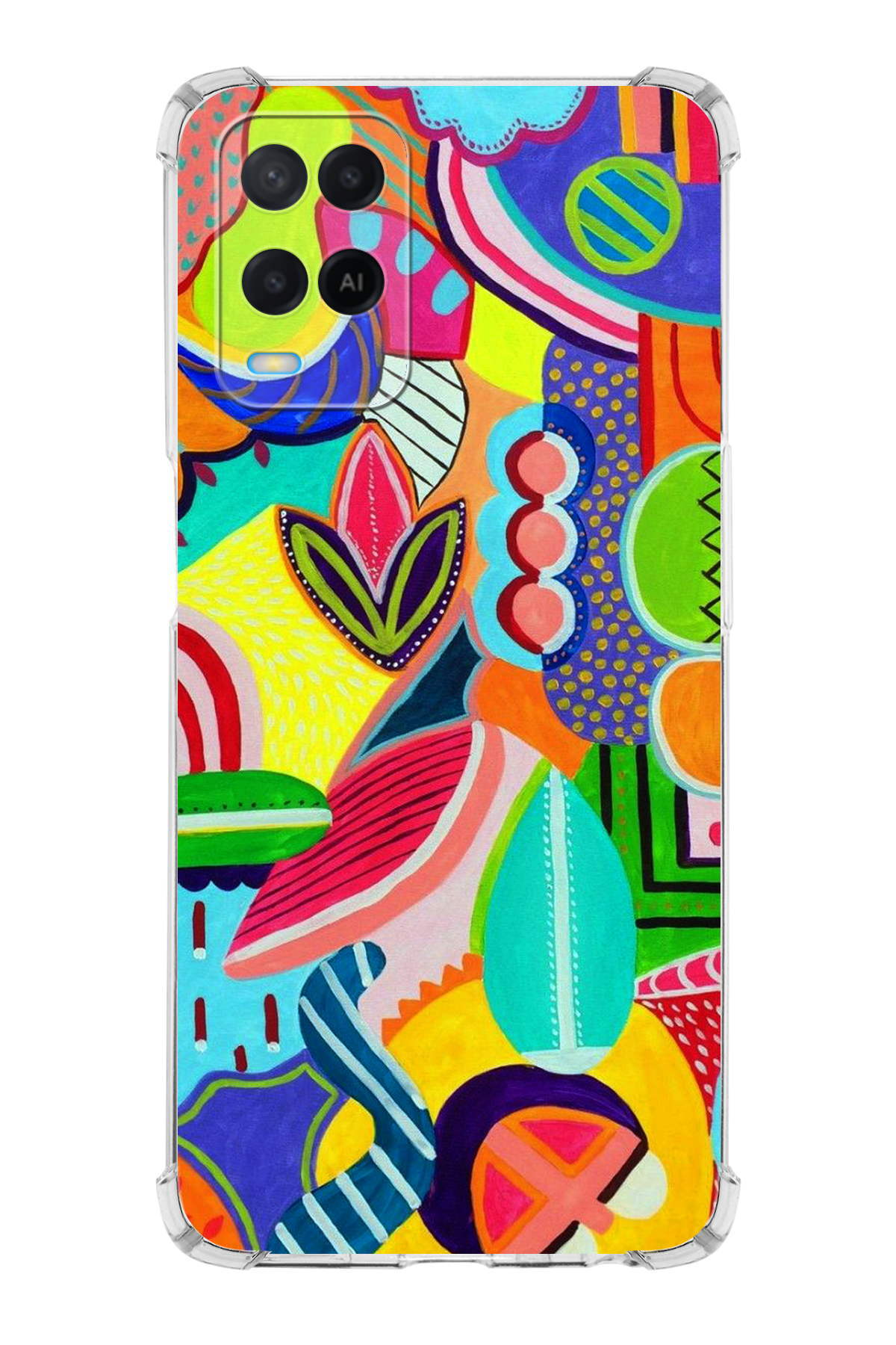 Oppo A54 4G Uyumlu Retro Color 6 Baskılı Şeffaf Köşe Korumalı Antişok Kılıf